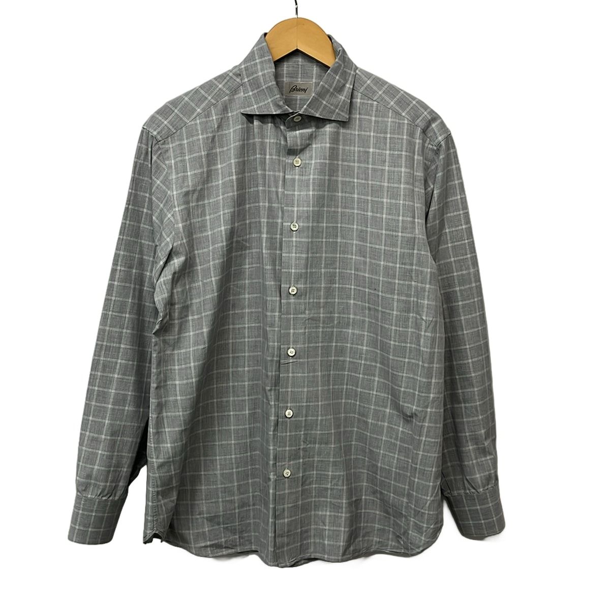 Brioni(ブリオーニ) 長袖シャツ サイズ4 XL メンズ美品 - ライトグレー×白 チェック柄