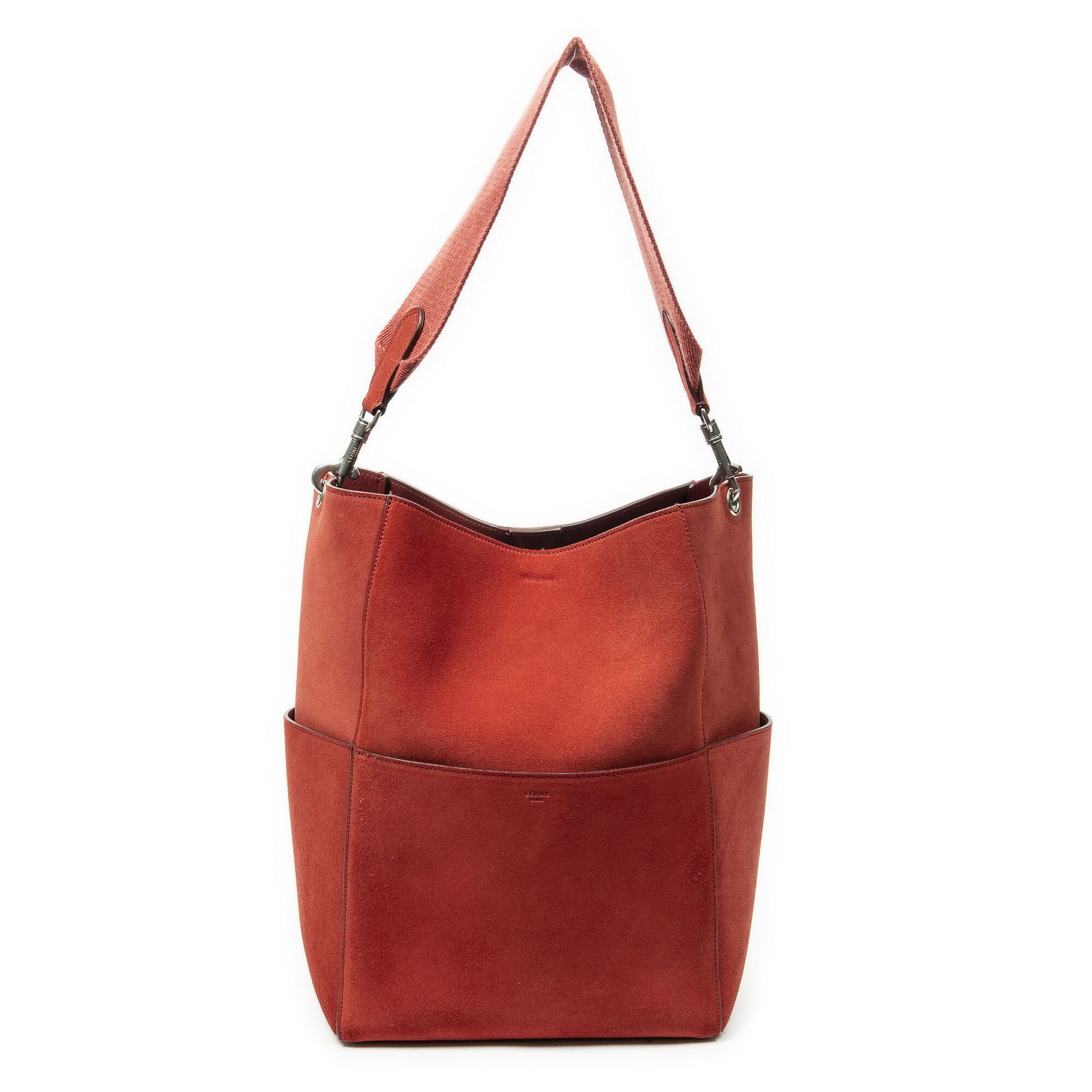 [中古] CELINE セリーヌMedium Seau Sangle赤スエードレザーA