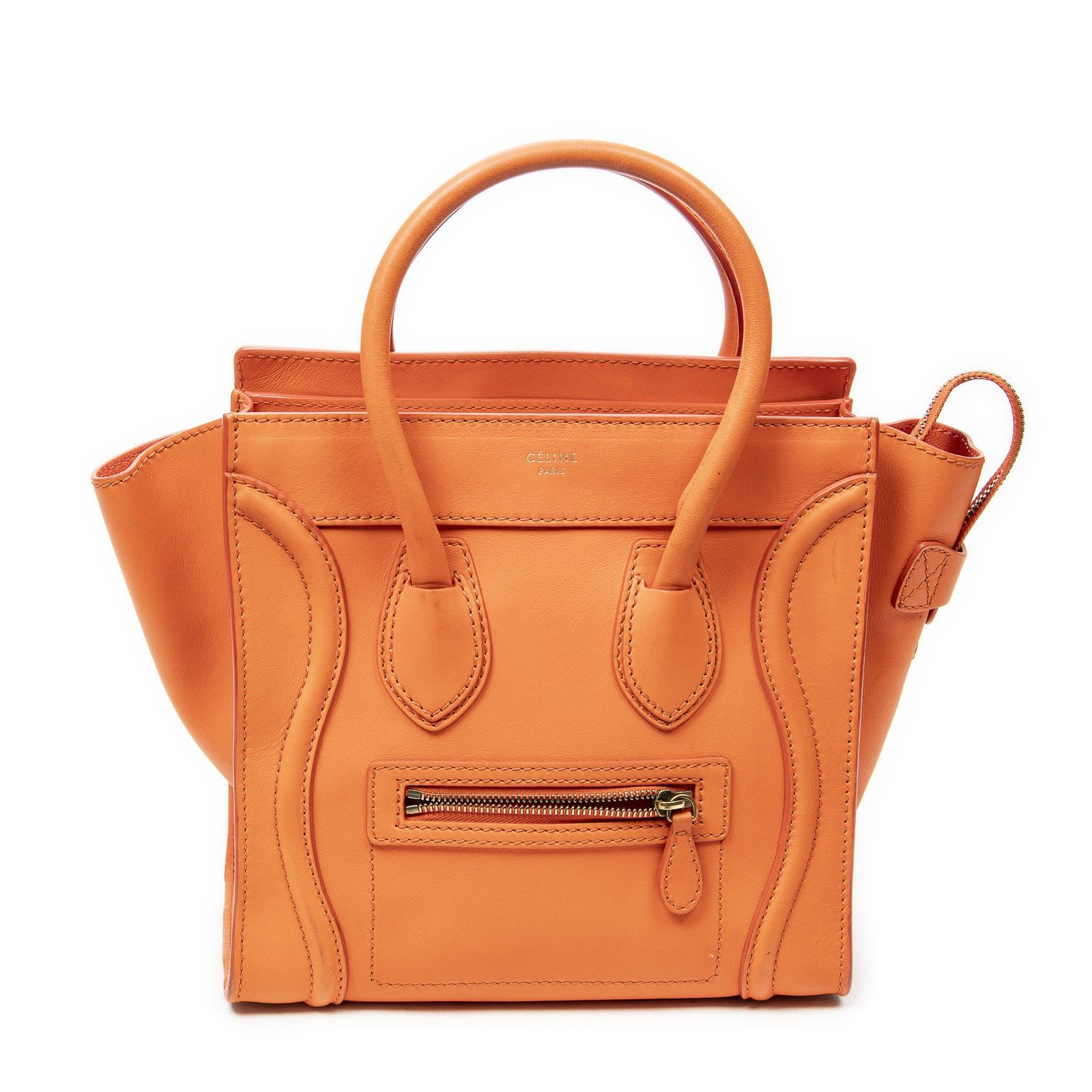 [中古] CELINE セリーヌマイクロラゲッジオレンジグレインレザーA