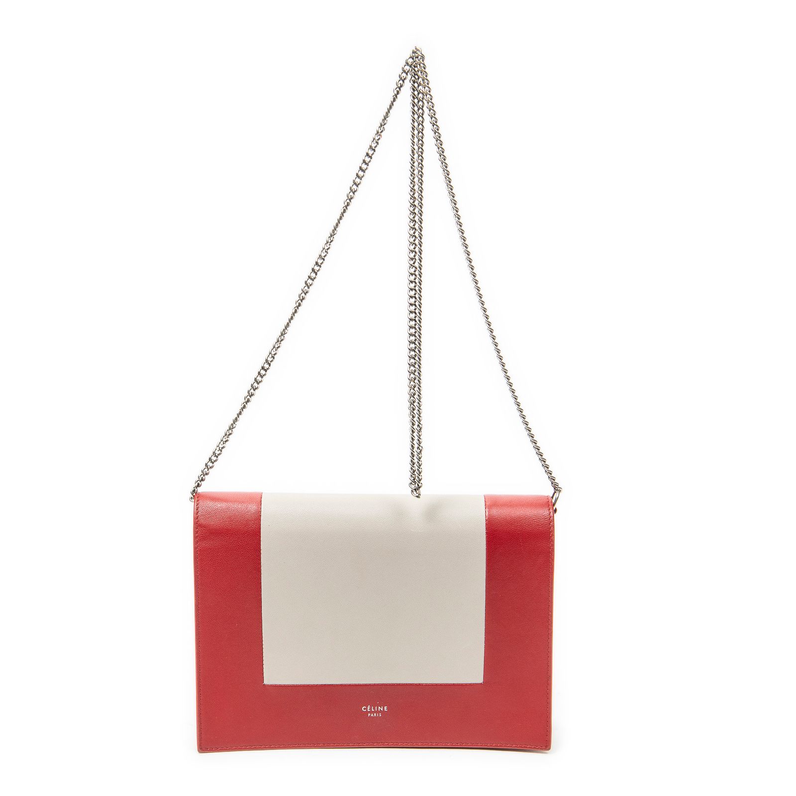 [中古] CELINE セリーヌFrame Evening Clutch赤/ベージュカーフスキンレザーA
