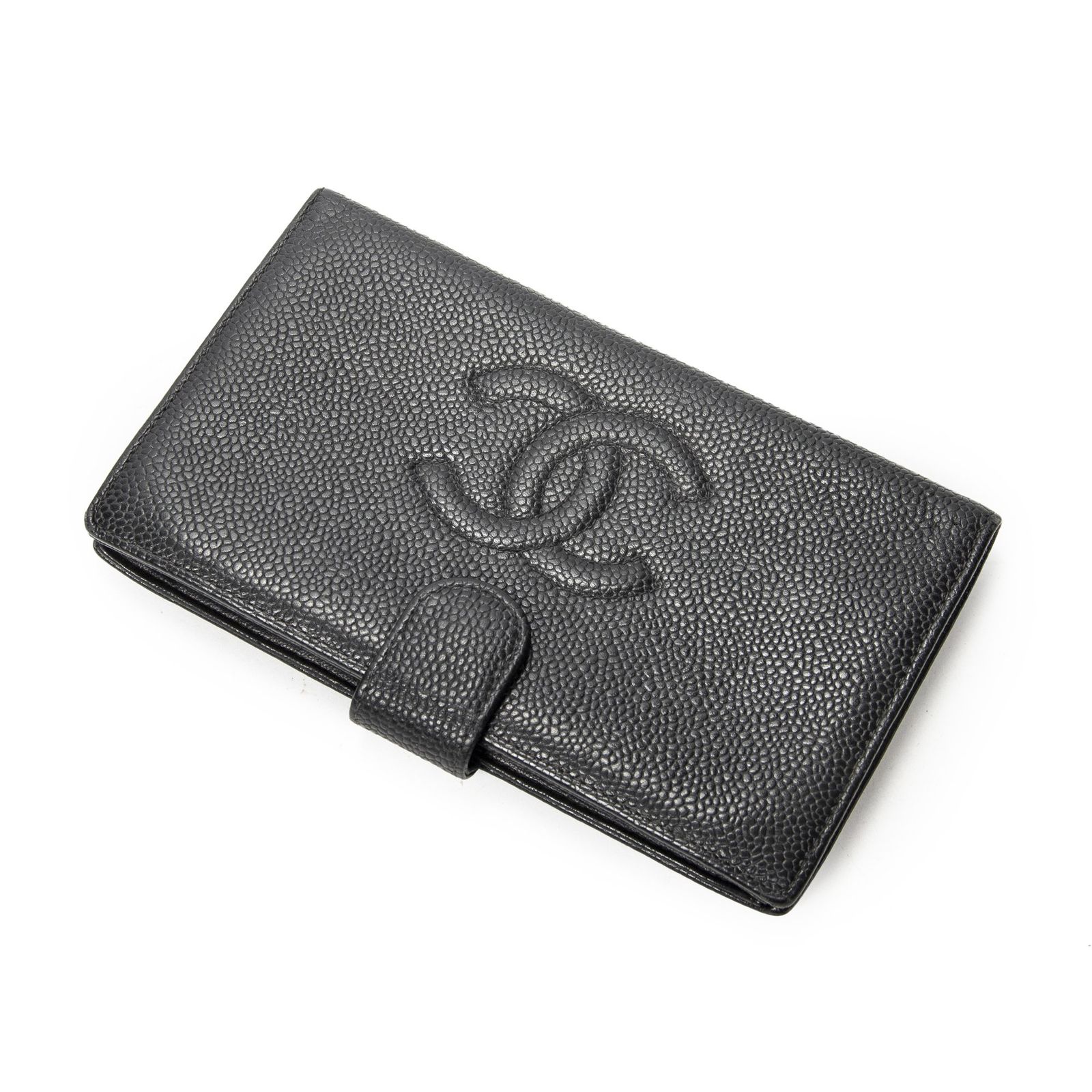 [中古] CHANEL シャネルタイムレス二つ折り長財布黒キャビアレザーAB
