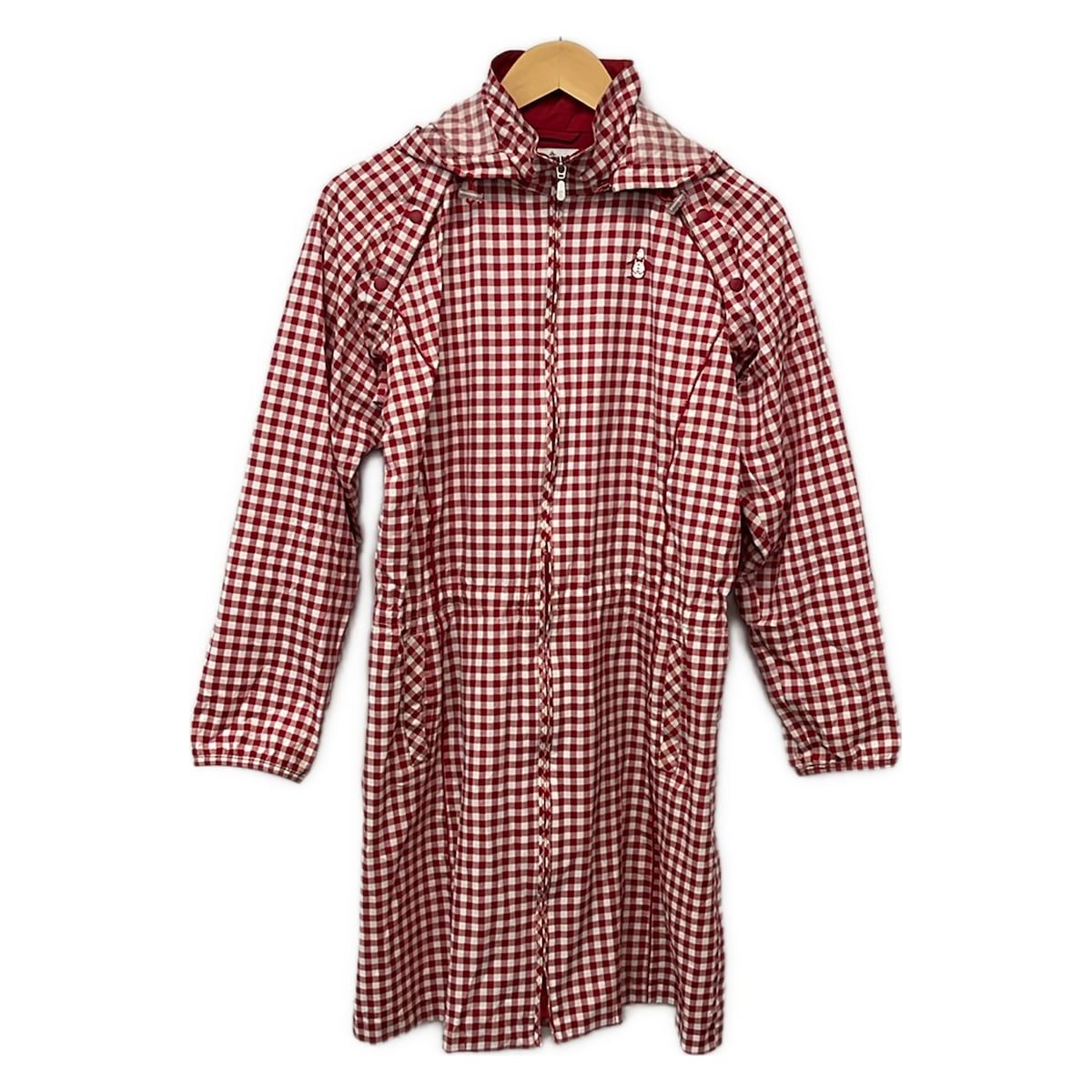 Munsingwear(マンシングウェア) コート サイズL レディース - レッド×白 ノースリーブ/チェック柄/春