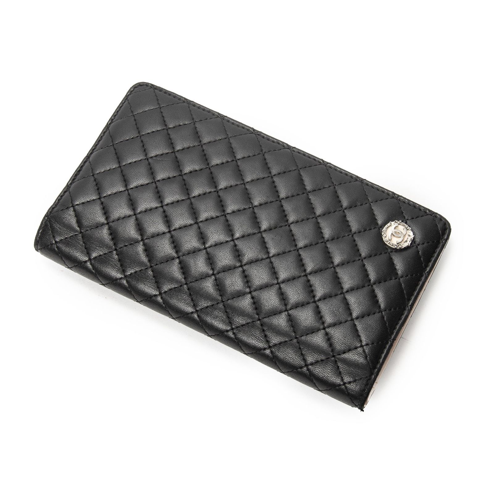 [中古] CHANEL シャネルCC Vertical L Yen Wallet黒、ライトピンクマトラッセラムスキンレザーAB
