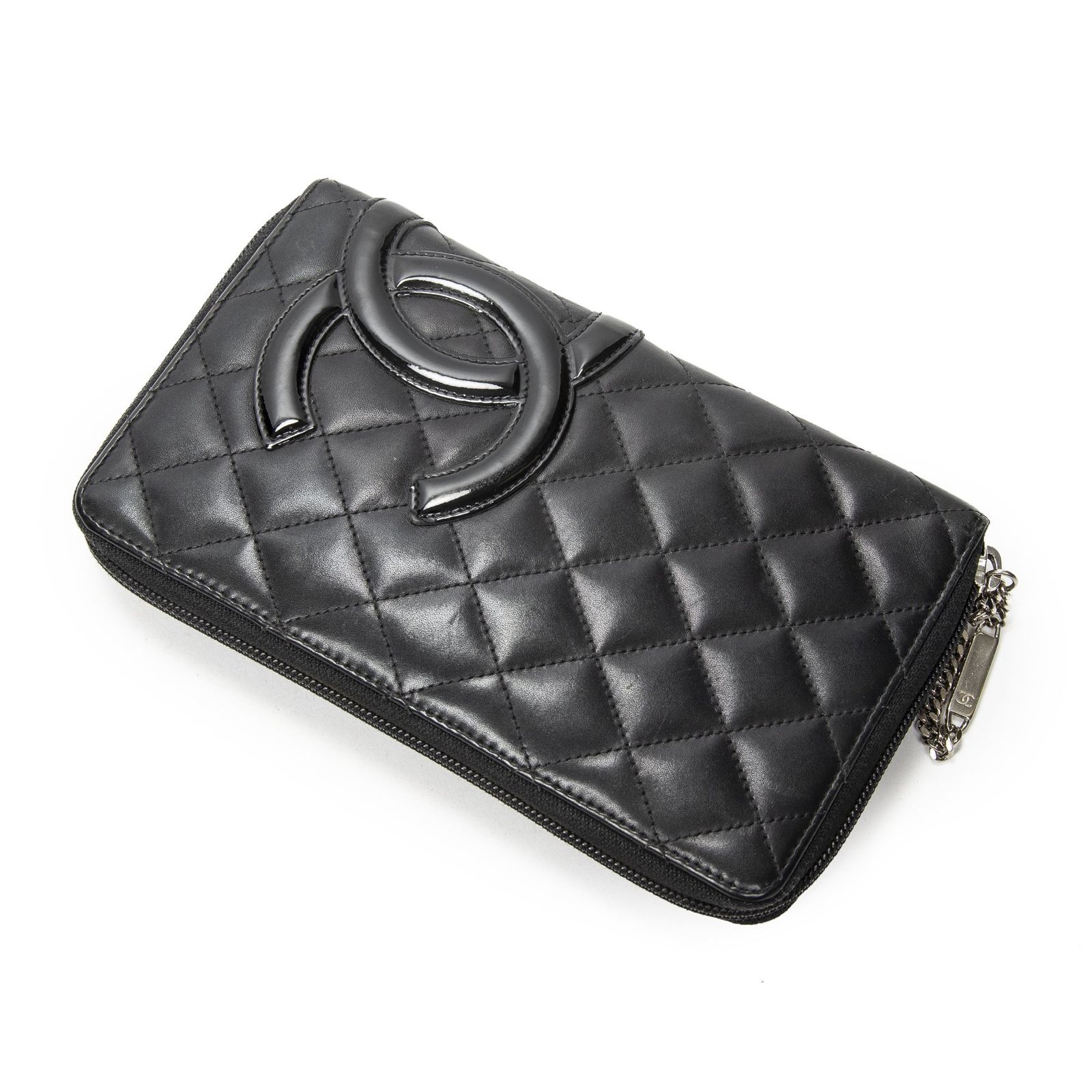 [中古] CHANEL シャネルカンボン・リーニュ オーガナイザーウォレット黒マトラッセラムスキンレザーAB
