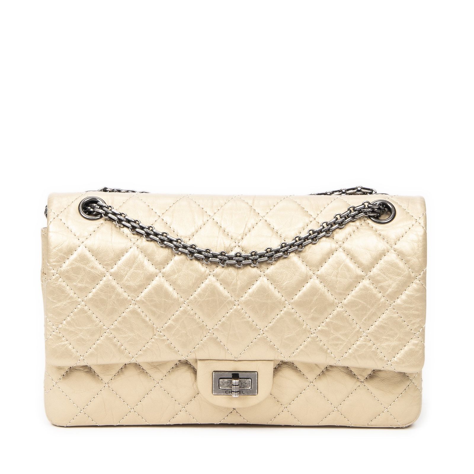 [中古] CHANEL シャネルラージ2.55　レイッシュー金マトラッセ ディストレスト キャビア レザーA