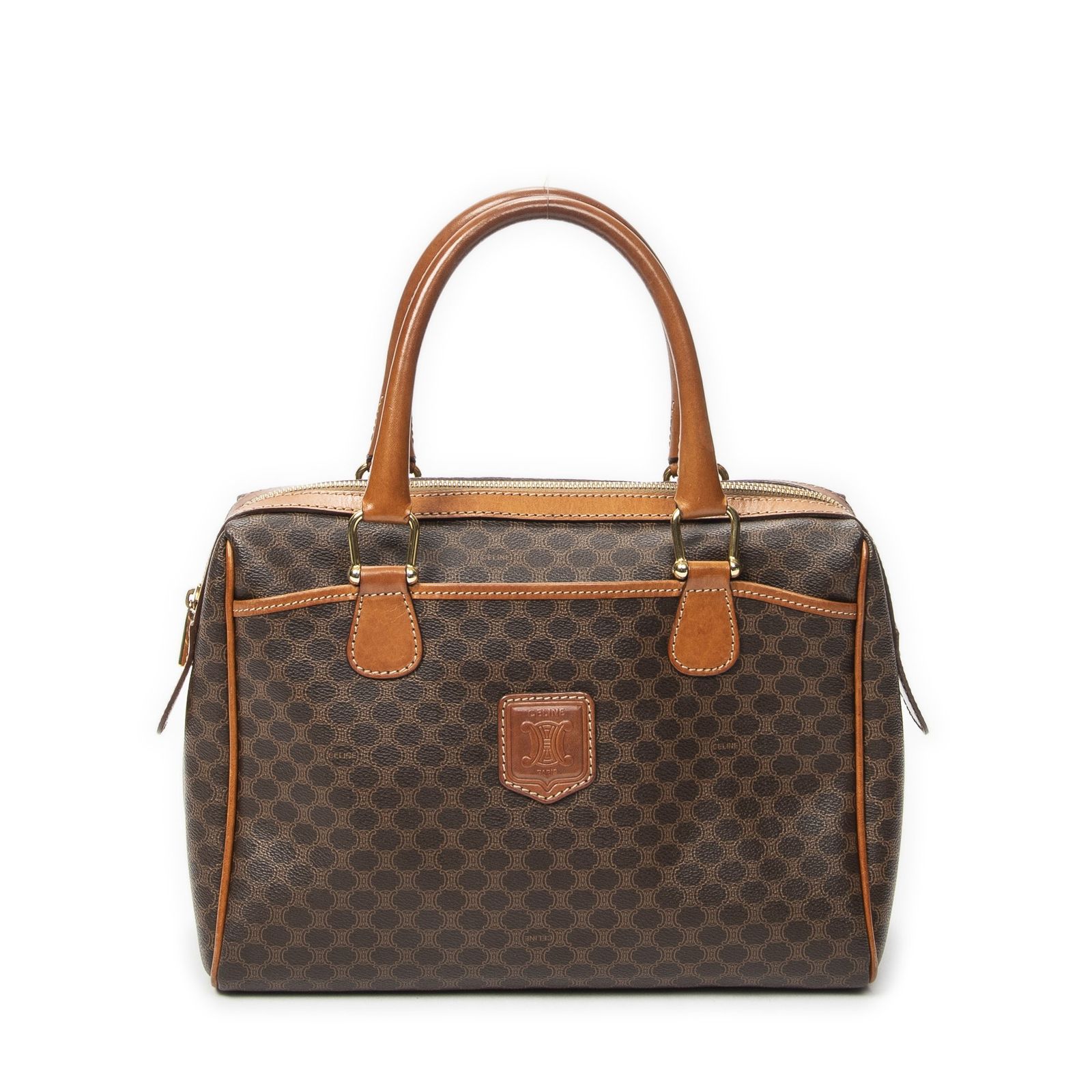 [中古] CELINE セリーヌヴィンテージボストン茶色マカダムPVCキャンバスAB