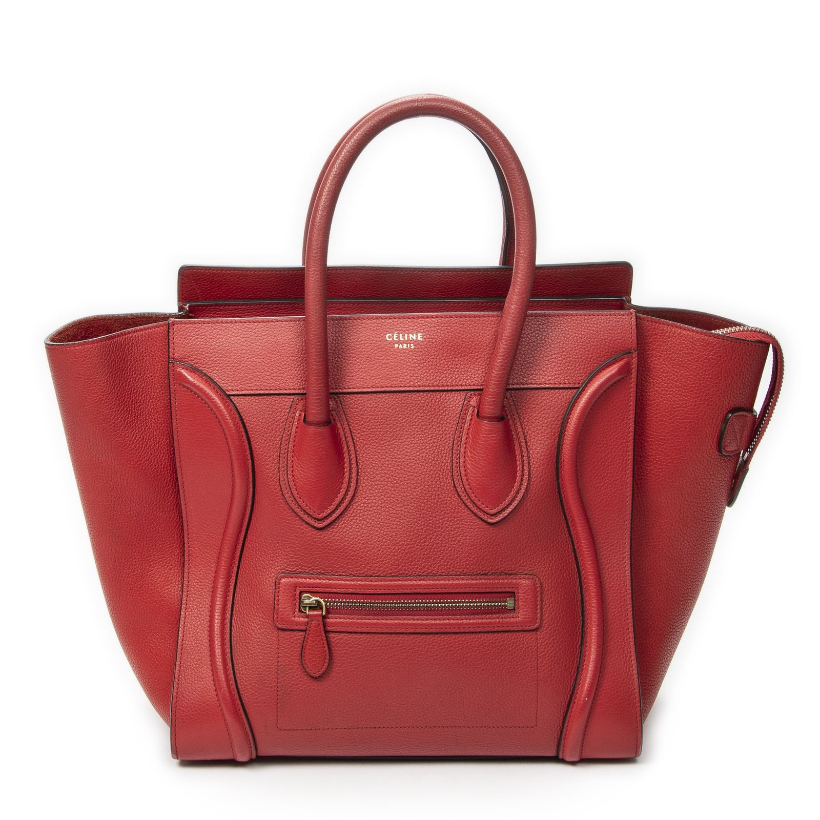 [中古] CELINE セリーヌミニラゲッジ赤カーフスキンレザーA