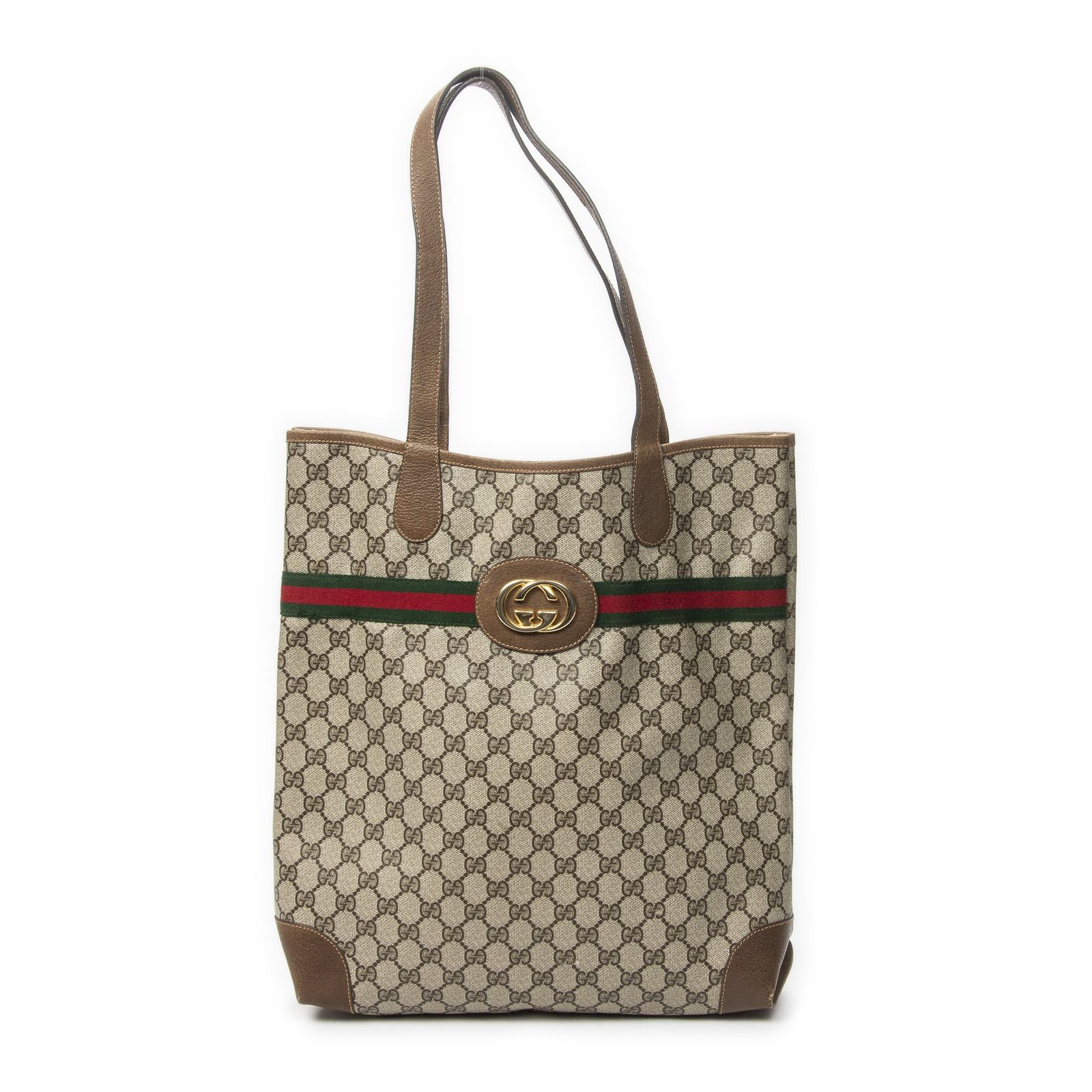 [中古] GUCCI グッチヴィンテージ ウェブ縦型トートベージュ/ブラウンスプリームPVCキャンバスAB 41,600円