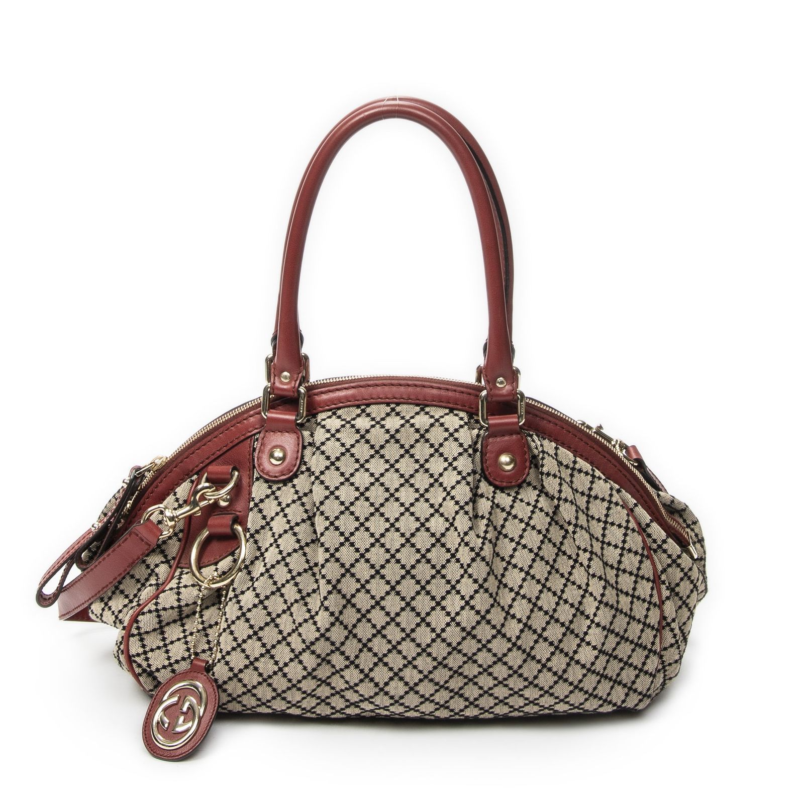 [中古] GUCCI グッチミディアム スーキー ボストンベージュ/レッドディアマンテキャンバスA