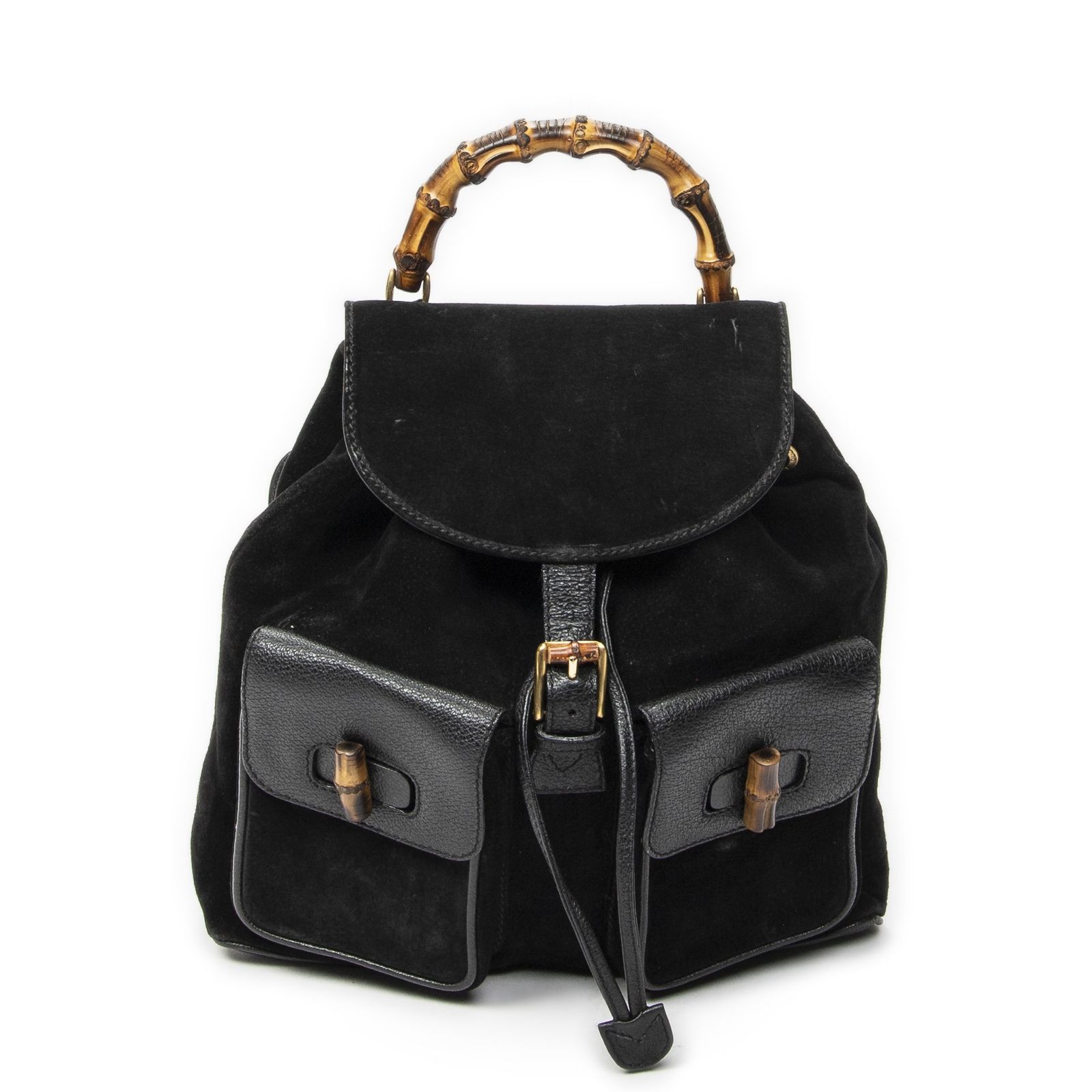 [中古] GUCCI グッチラージバンブー リュックサック黒スエードレザーAB