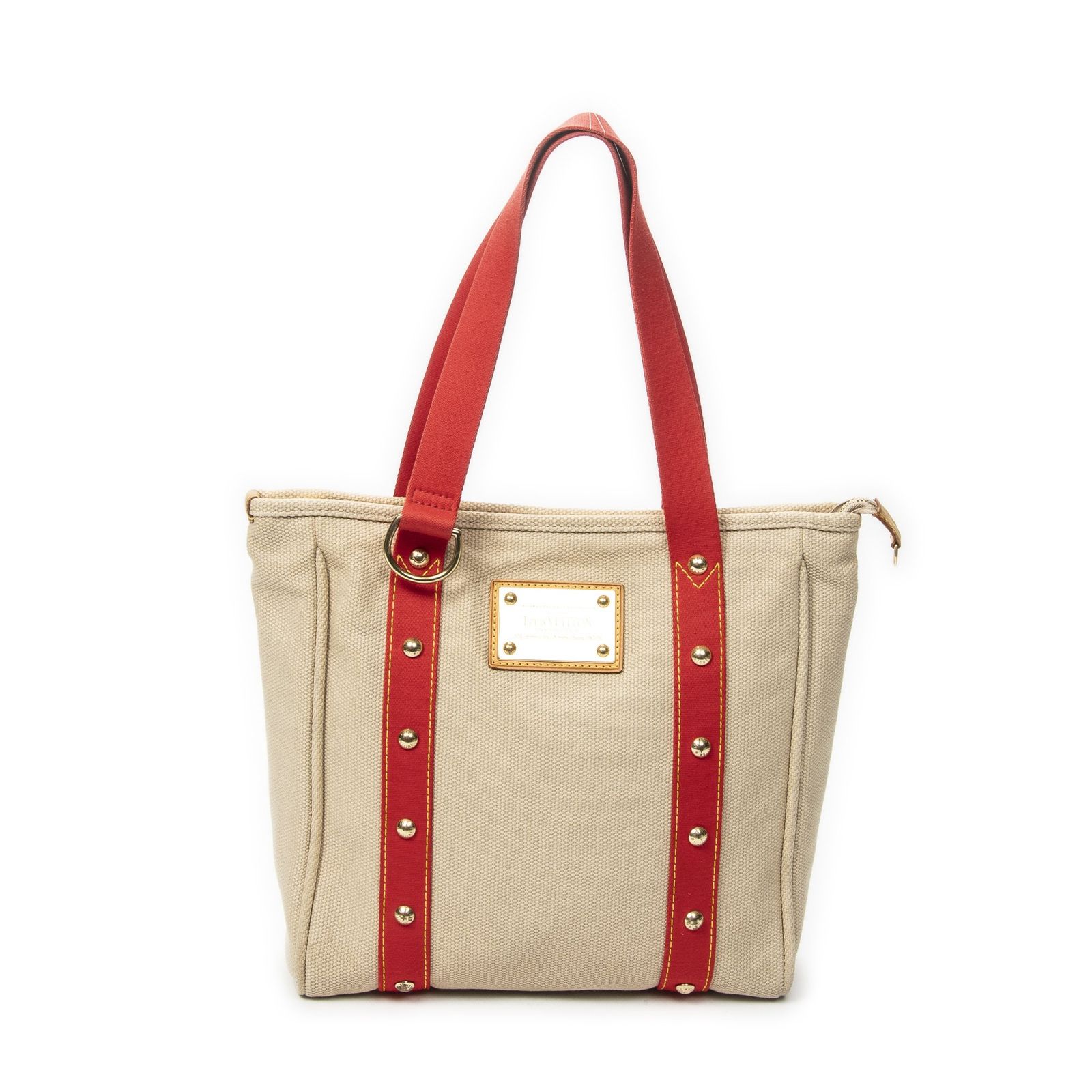 [中古] LOUIS VUITTON ルイヴィトンアンティグア カバベージュ/レッドウオーベンキャンバスAB