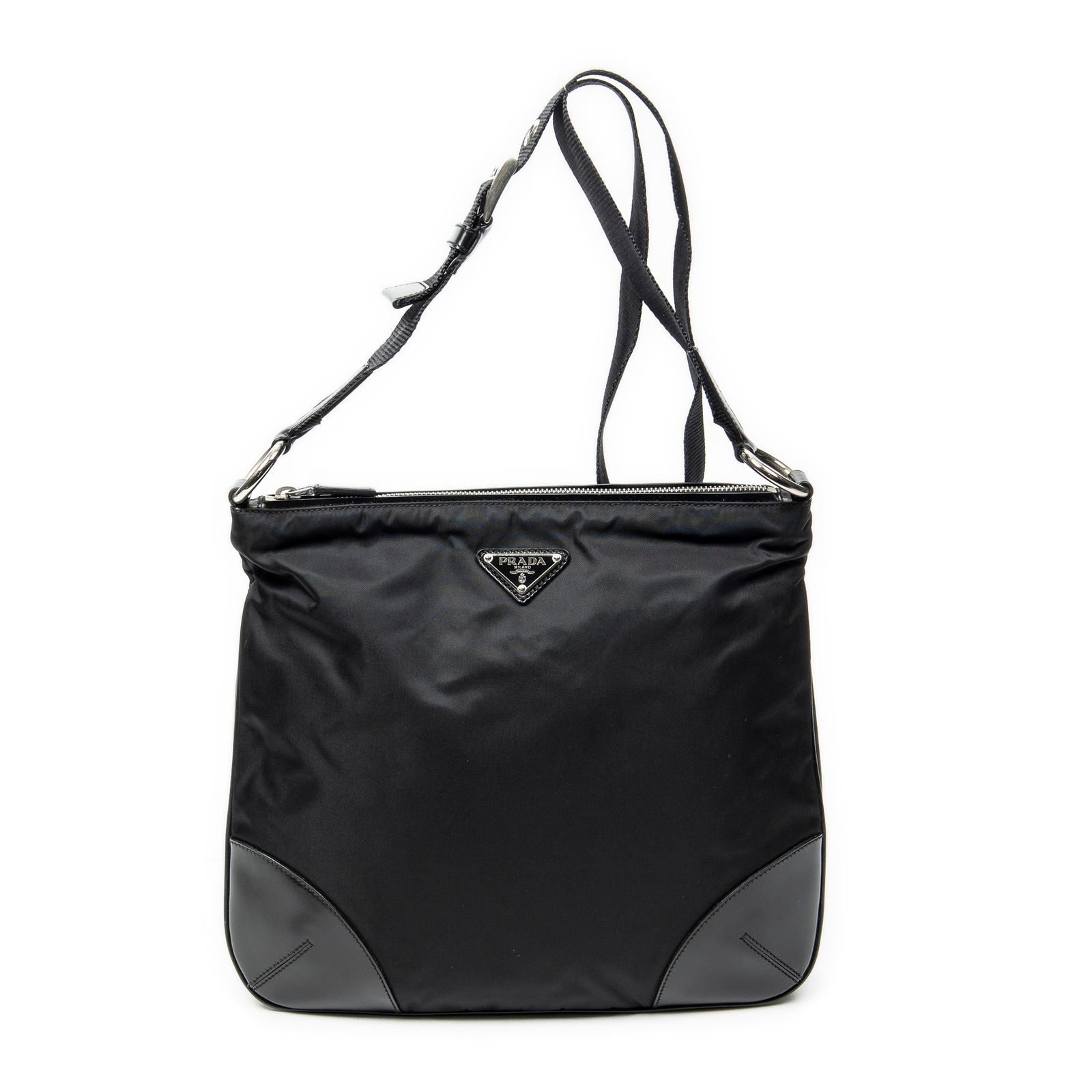 [中古] PRADA プラダスクエアジップ クロスボディ黒ナイロンキャンバスA