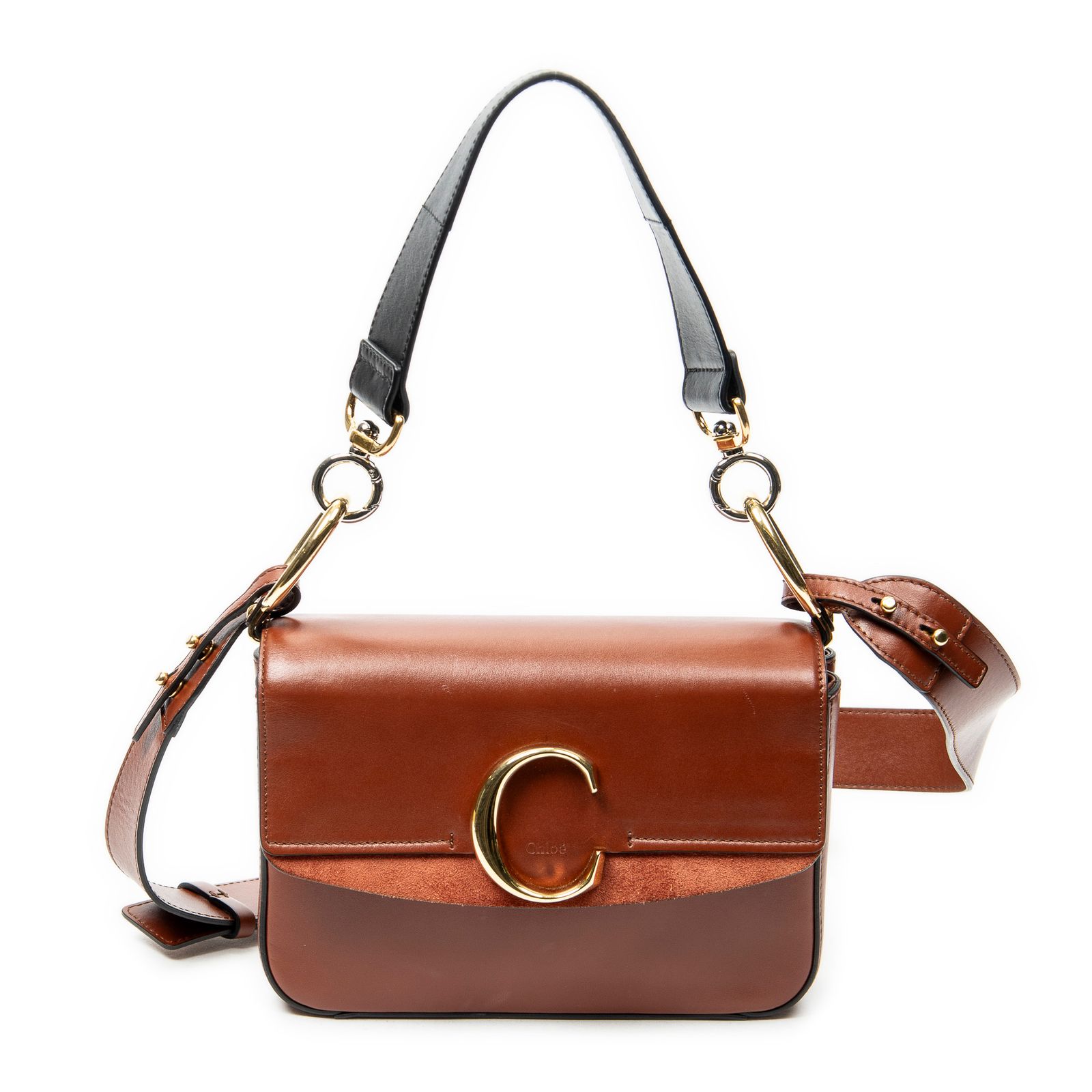 [中古] CHLOE クロエSmall C Double Carry茶色カーフスキンレザーA