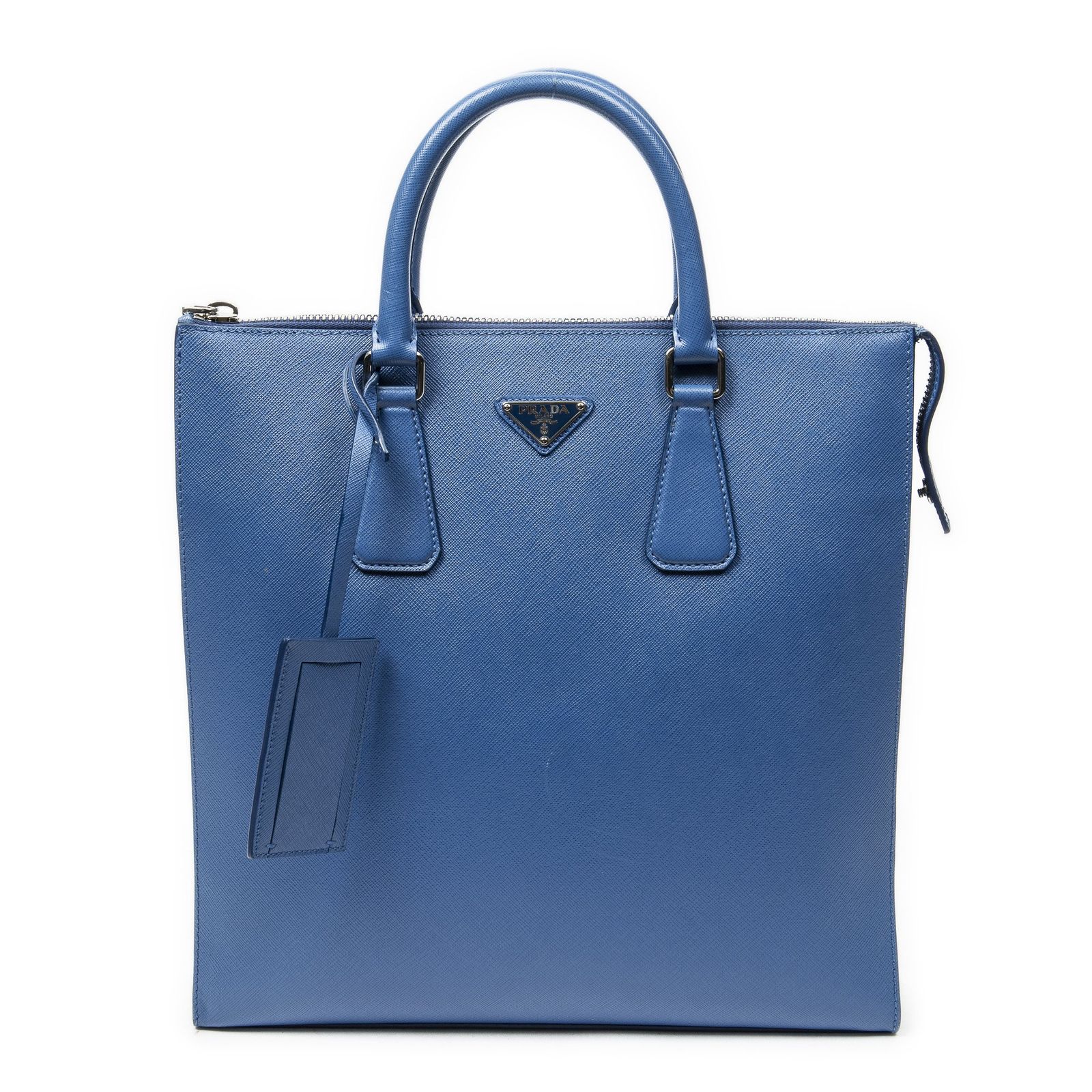 [中古] PRADA プラダバーティカルトート青サフィアーノレザーA