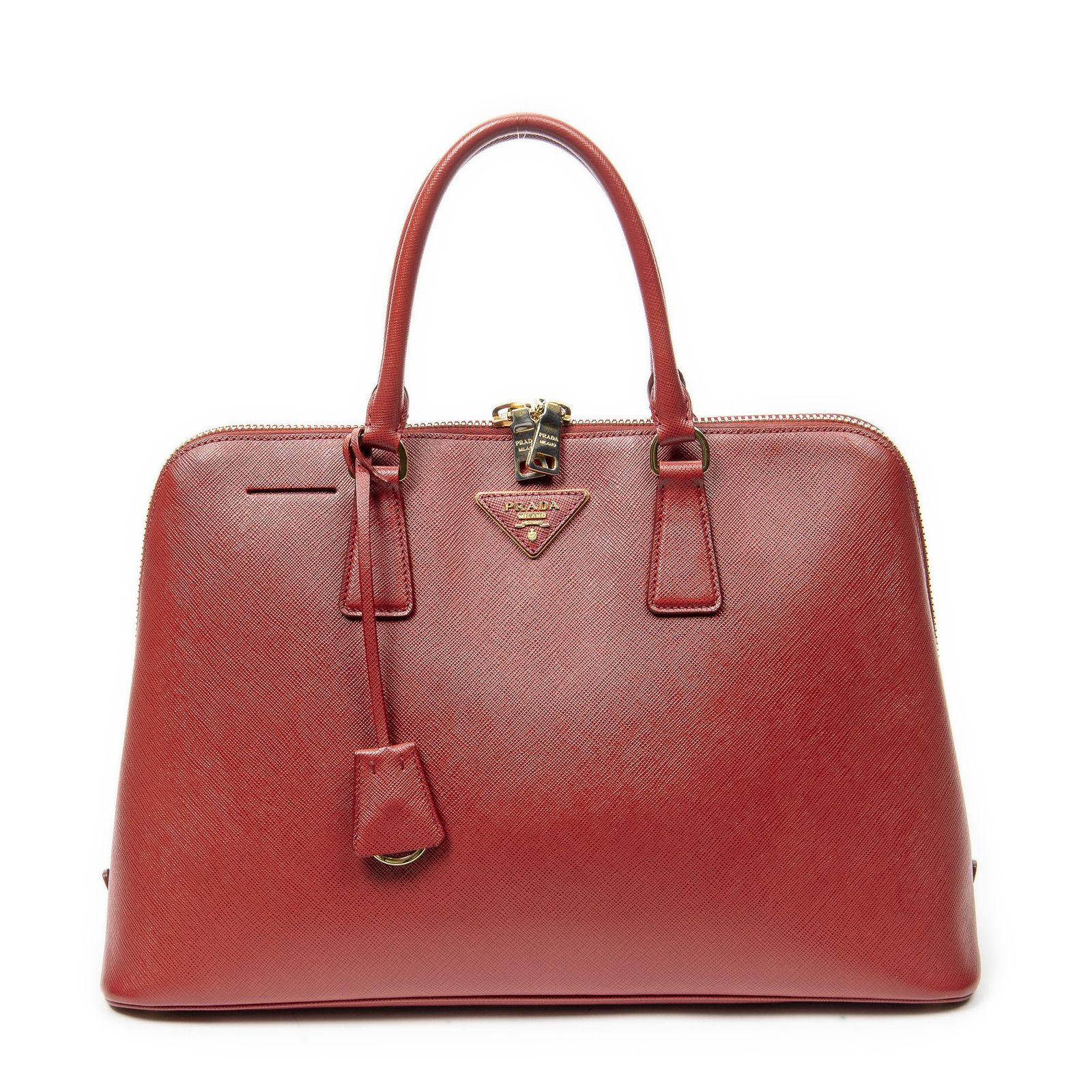 [中古] PRADA プラダラージ ジップ プロムナード赤サフィアーノレザーA