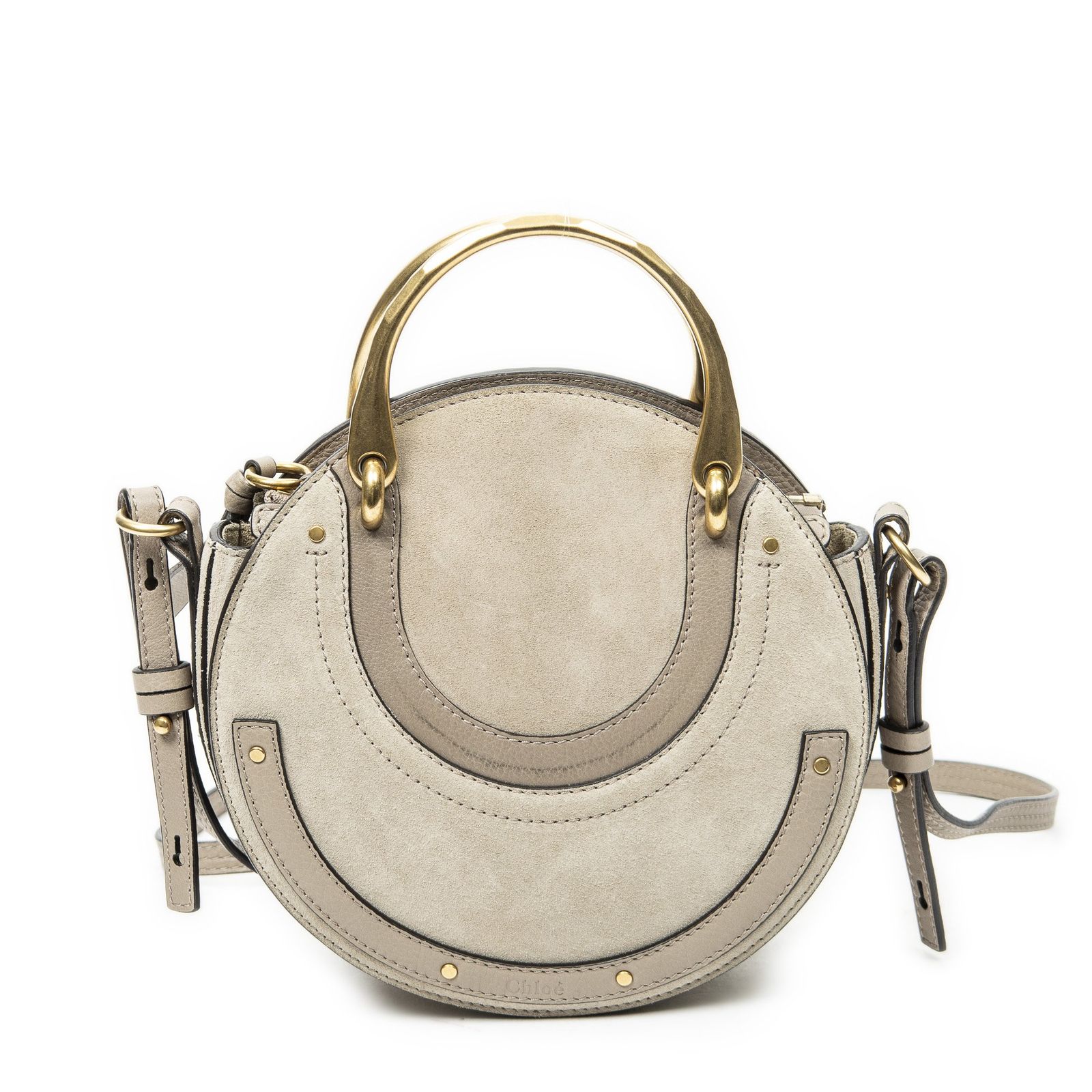 [中古] CHLOE クロエスモールフェイクロスボディグレーグレインカーフスキンレザーA
