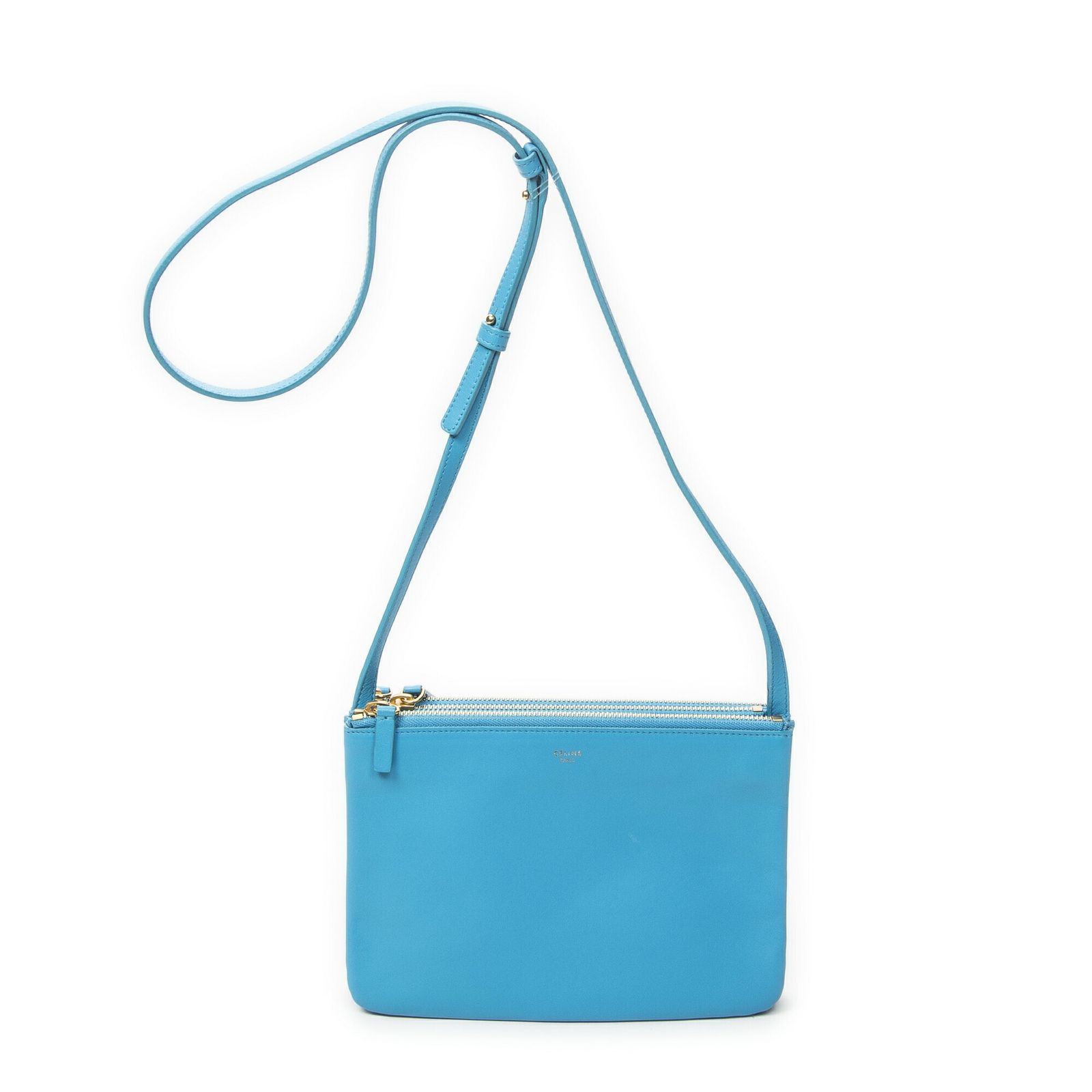 [中古] CELINE セリーヌスモール トリオ クロスボディ青カーフスキンレザーA
