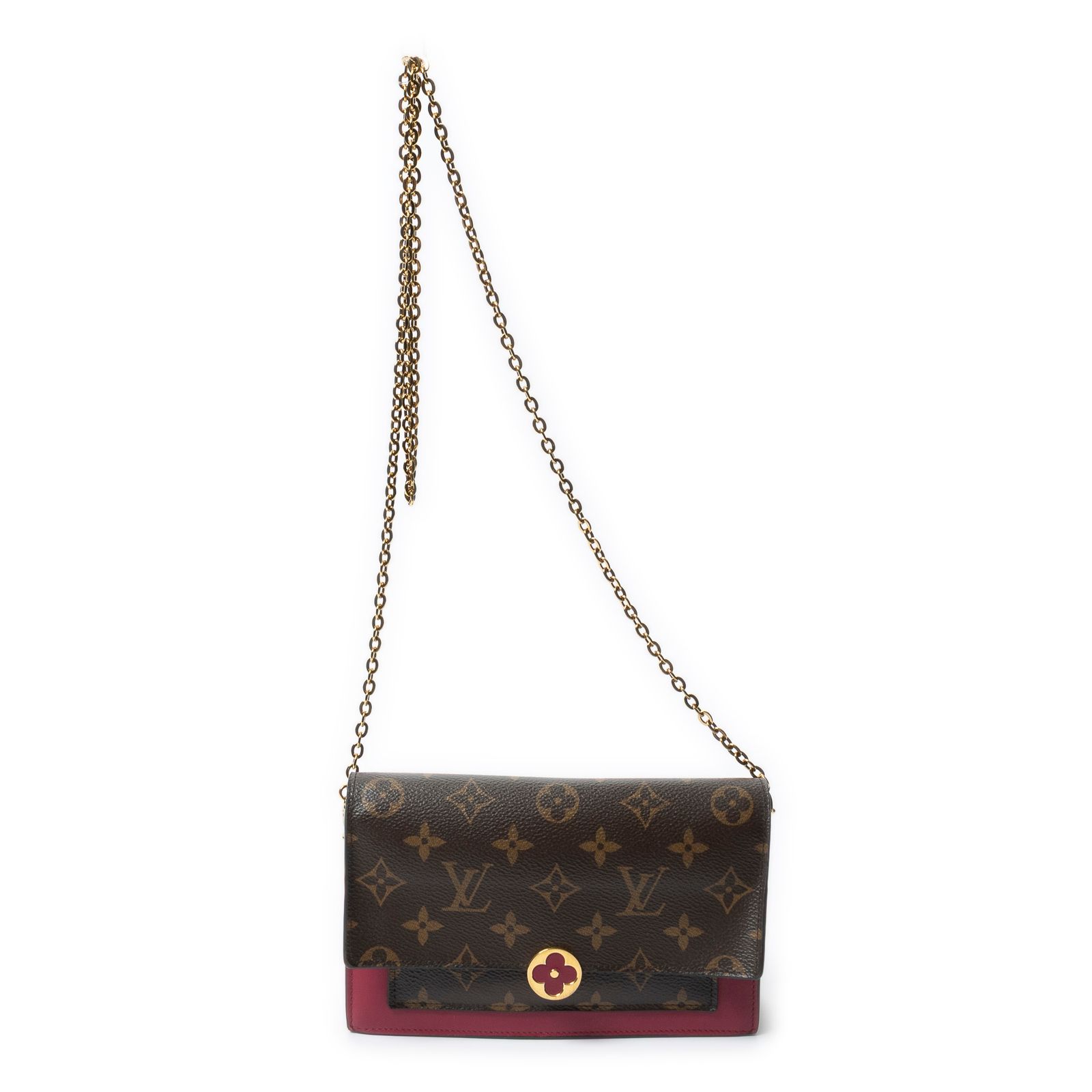 [中古] LOUIS VUITTON ルイヴィトンチェーンウォレット茶色、フューシャモノグラムキャンバスA