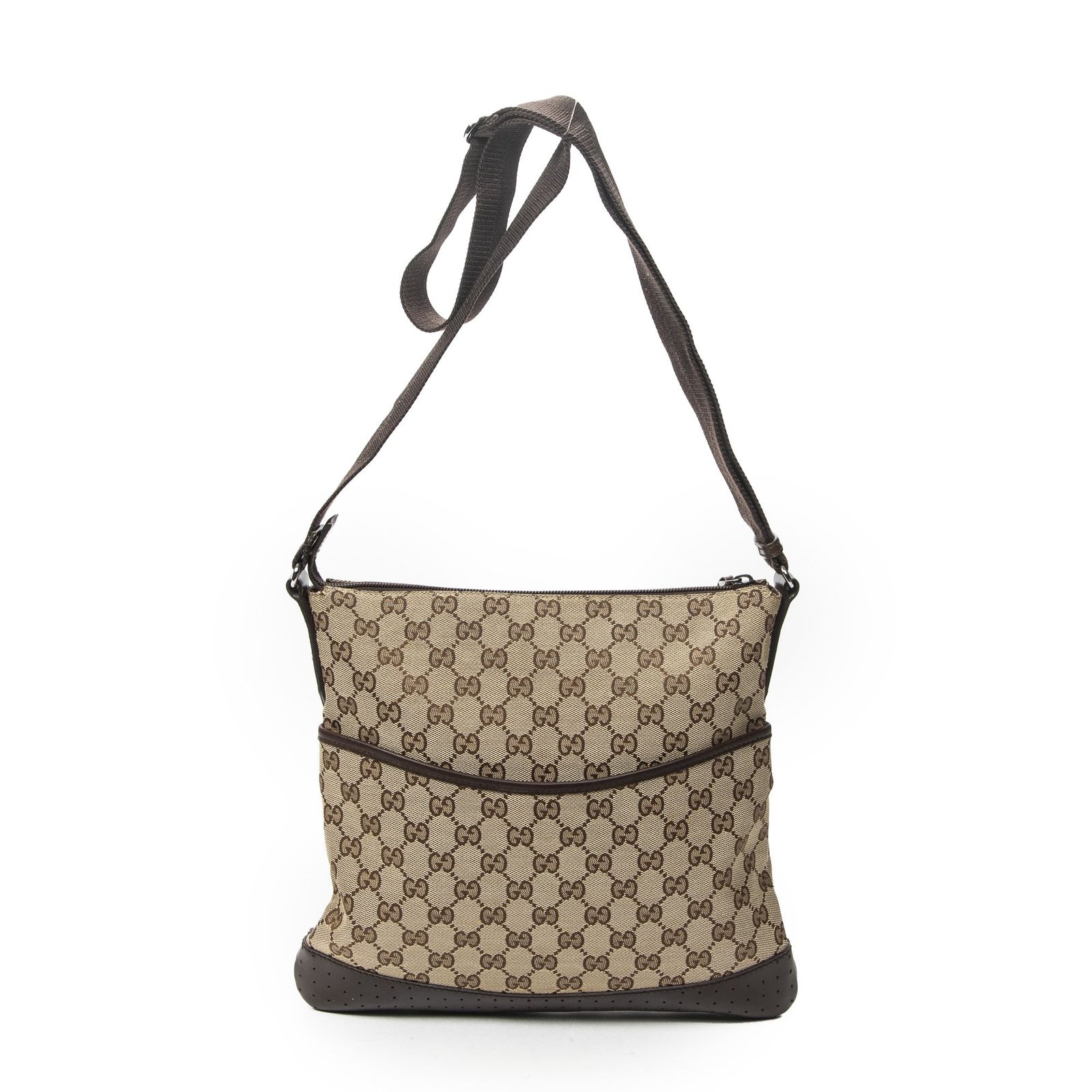 [中古] GUCCI グッチウェブメディアメッセンジャーブラウン/ベージュGGキャンバスA