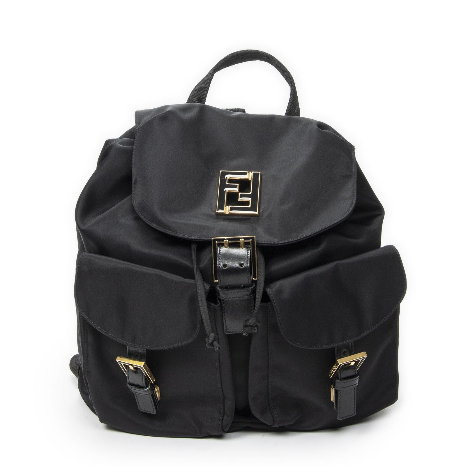 [中古] FENDI フェンディFF Logo Backpack黒ナイロンキャンバスA