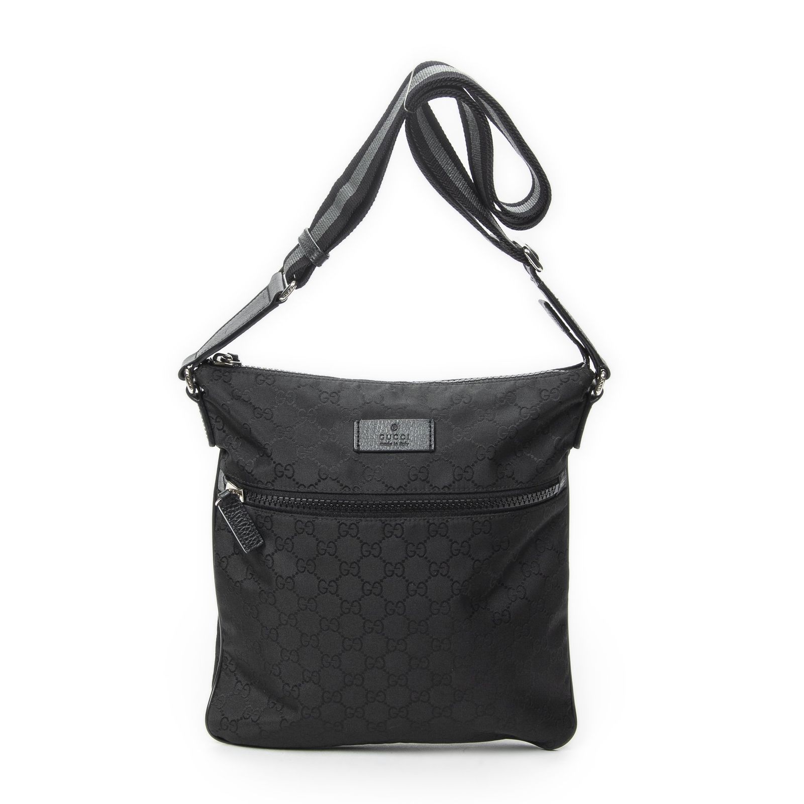 [中古] GUCCI グッチSmall Web Flat Messenger黒GGナイロンキャンバスA