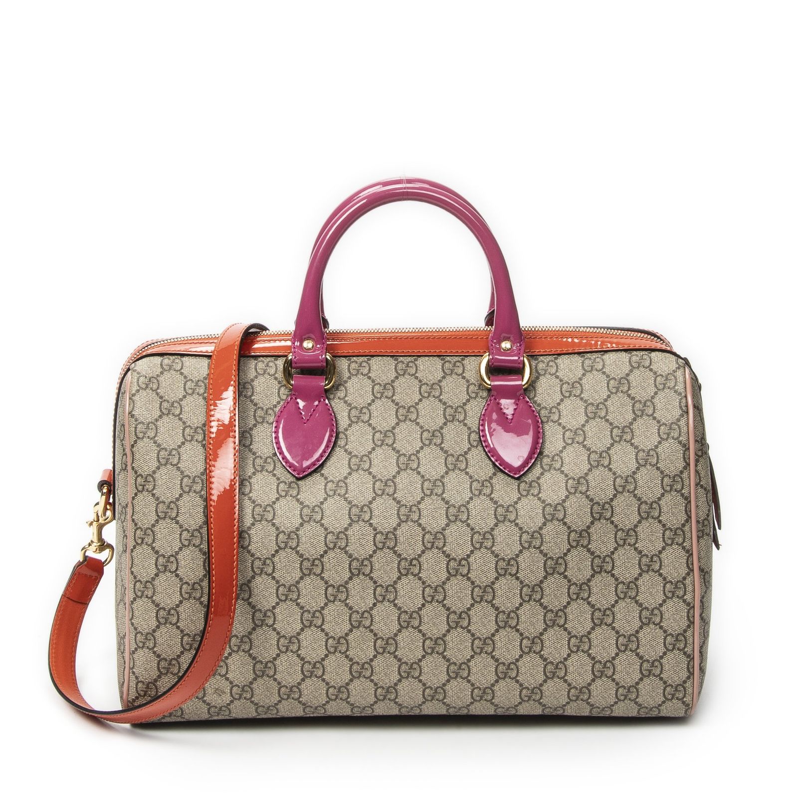 [中古] GUCCI グッチミディアムボストンベージュスプリームPVCキャンバスA