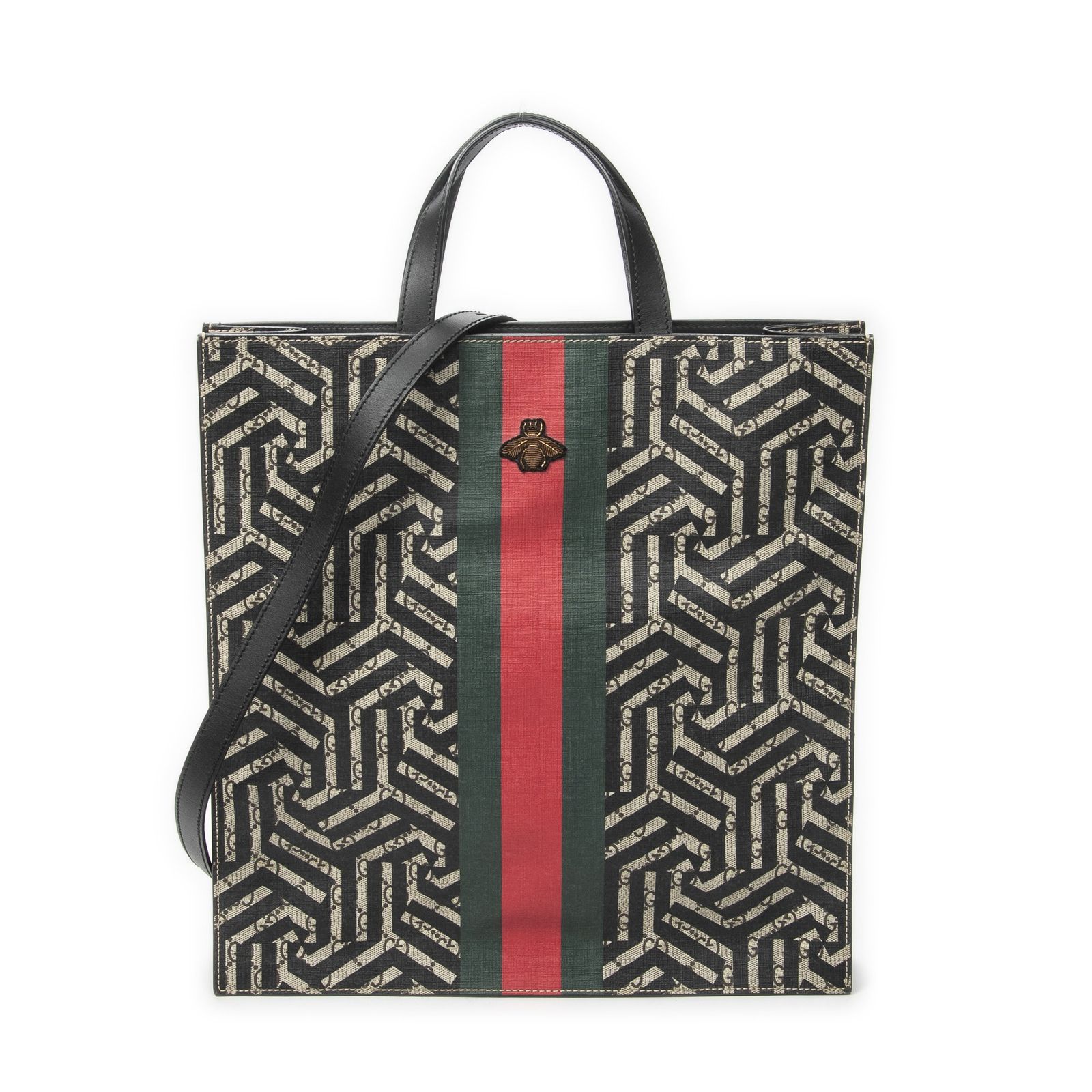 [中古] GUCCI グッチバーティカルトートブラック/ベージュKaleidoscope Supreme Coated CanvasA