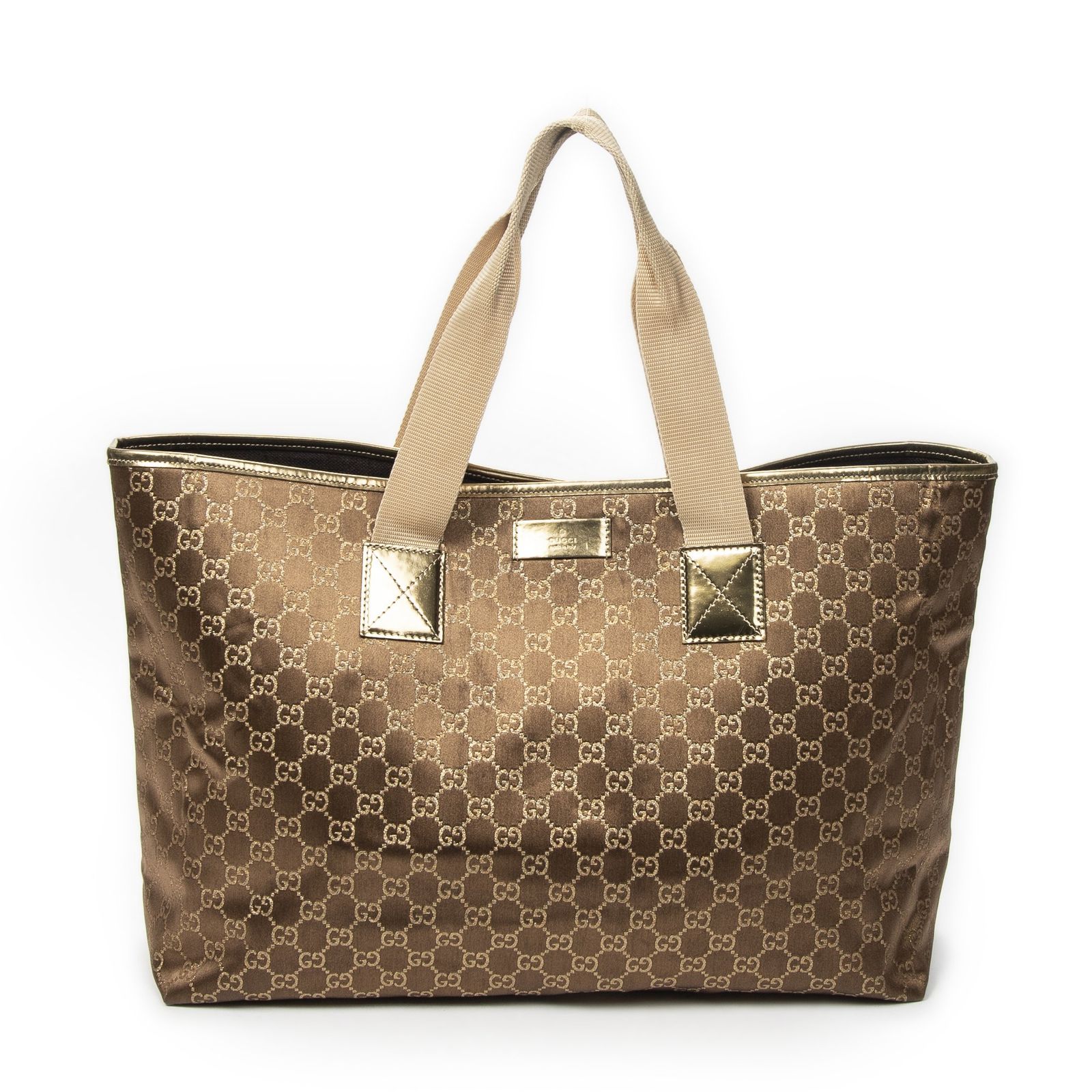 [中古] GUCCI グッチラージウェブオリゾンタルトートバッグブロンズ、金GGサテンキャンバスAB