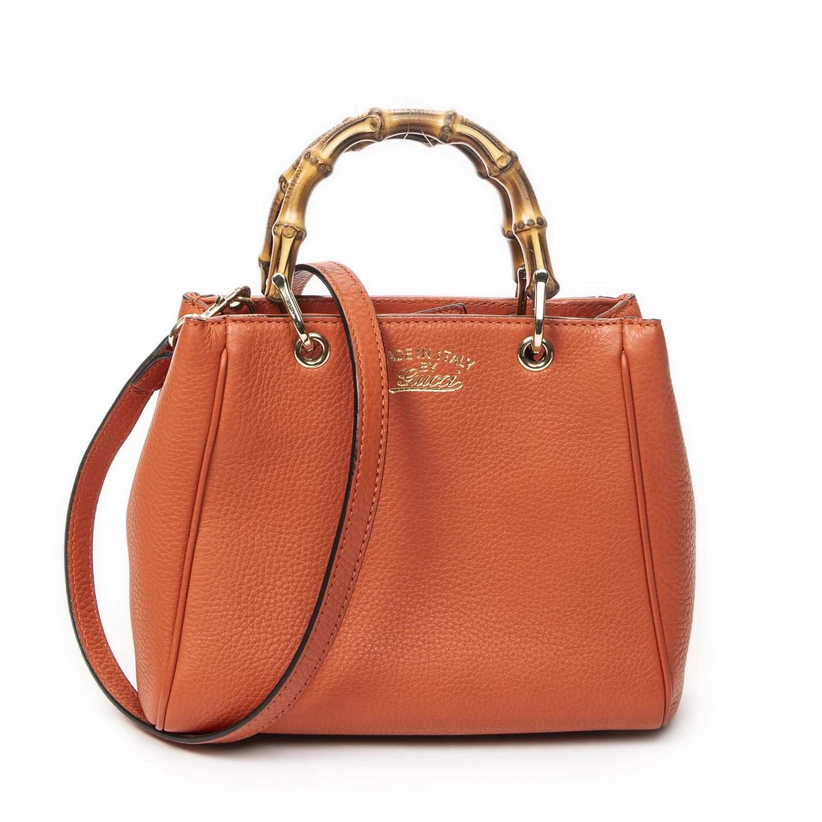 [中古] GUCCI グッチミニ バンブー ショッパーオレンジグレインカーフスキンレザーA
