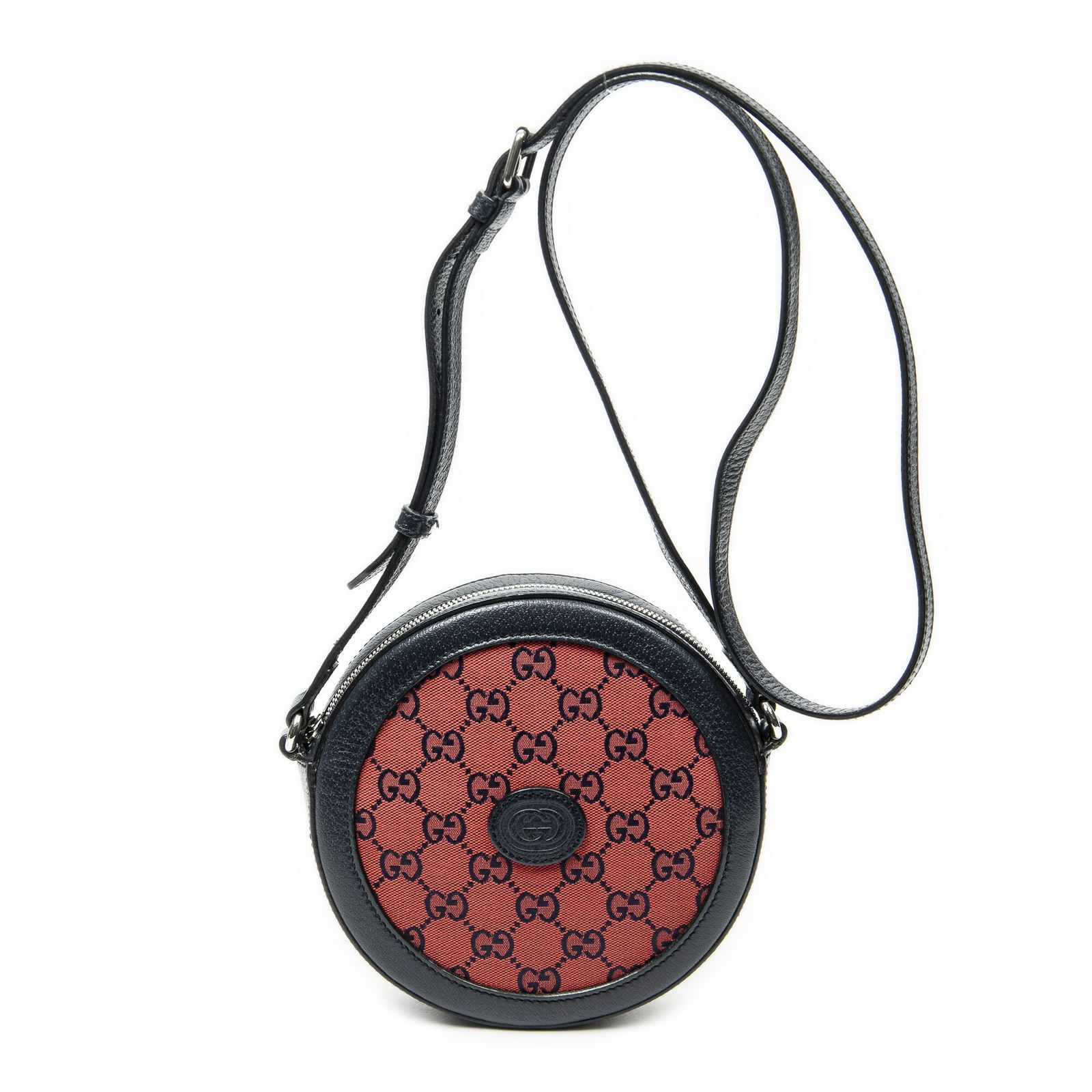 [中古] GUCCI グッチGG Round Crossbody赤、ネイビーGGキャンバスA