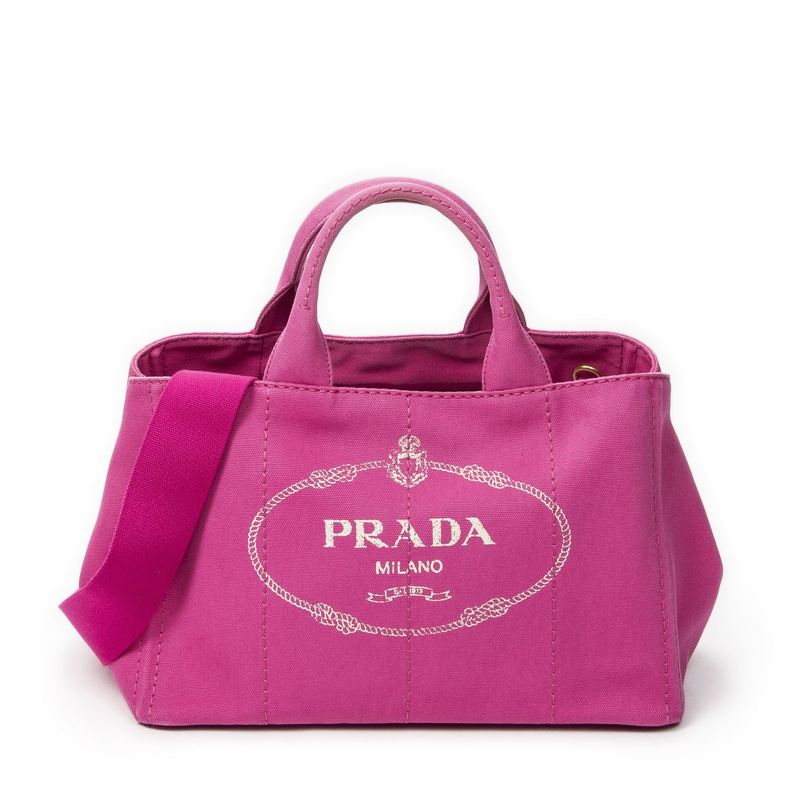 [中古] PRADA プラダミディアム カナパ トートフューシャピンクカナパキャンバスA