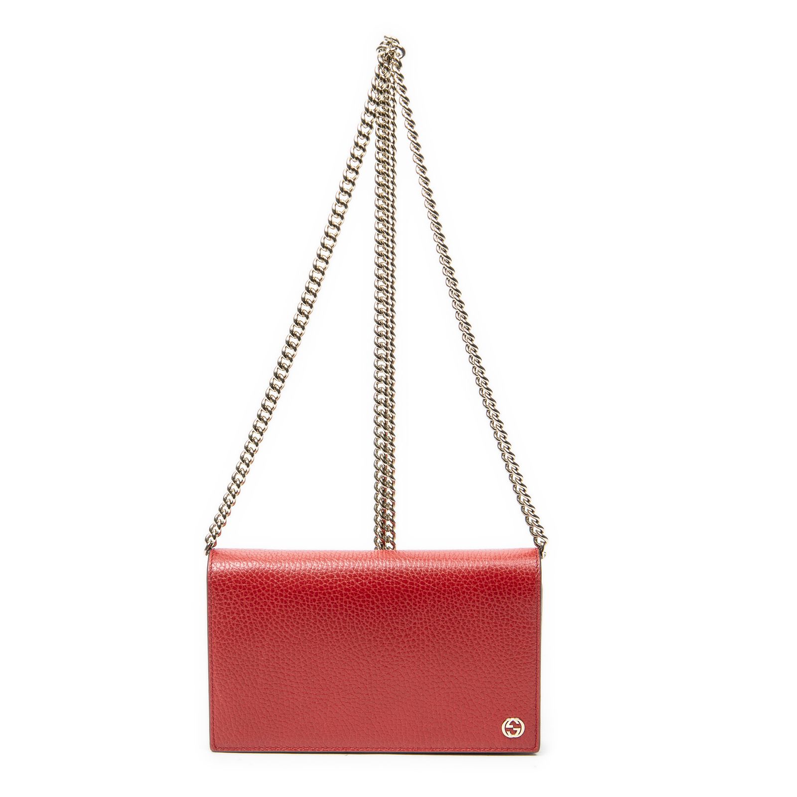 [中古] GUCCI グッチチェーンウォレット赤カーフスキンレザーA