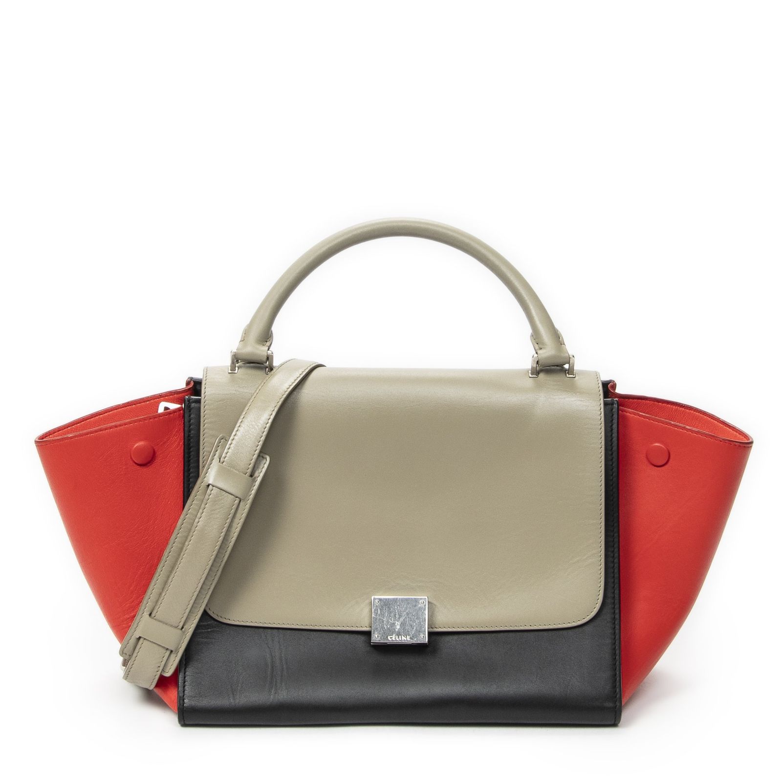 [中古] CELINE セリーヌスモール中ブランコトープ、赤、黒カーフスキンレザーA