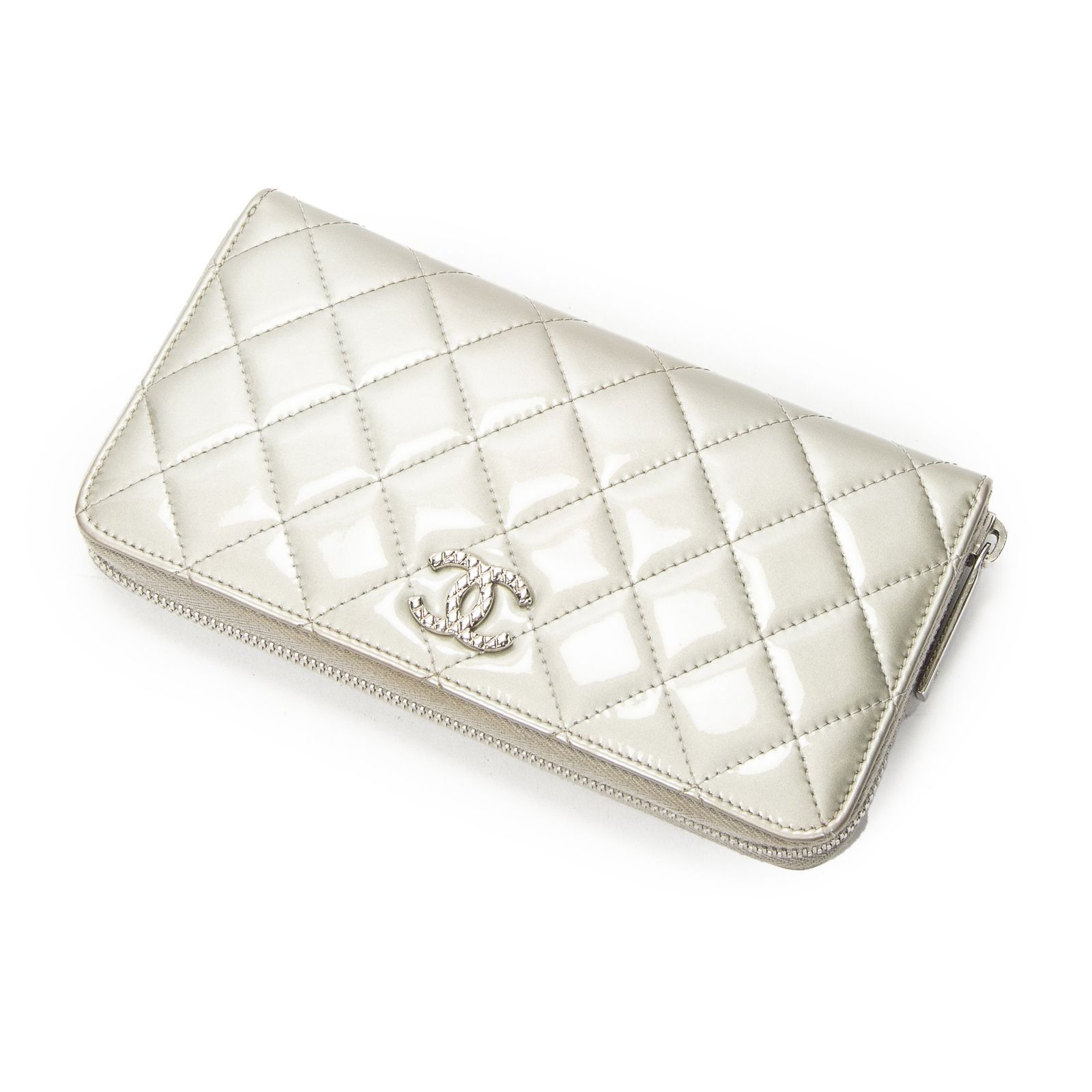 [中古] CHANEL シャネルL-Gusset Zip WalletグレーマトラッセパテントレザーA
