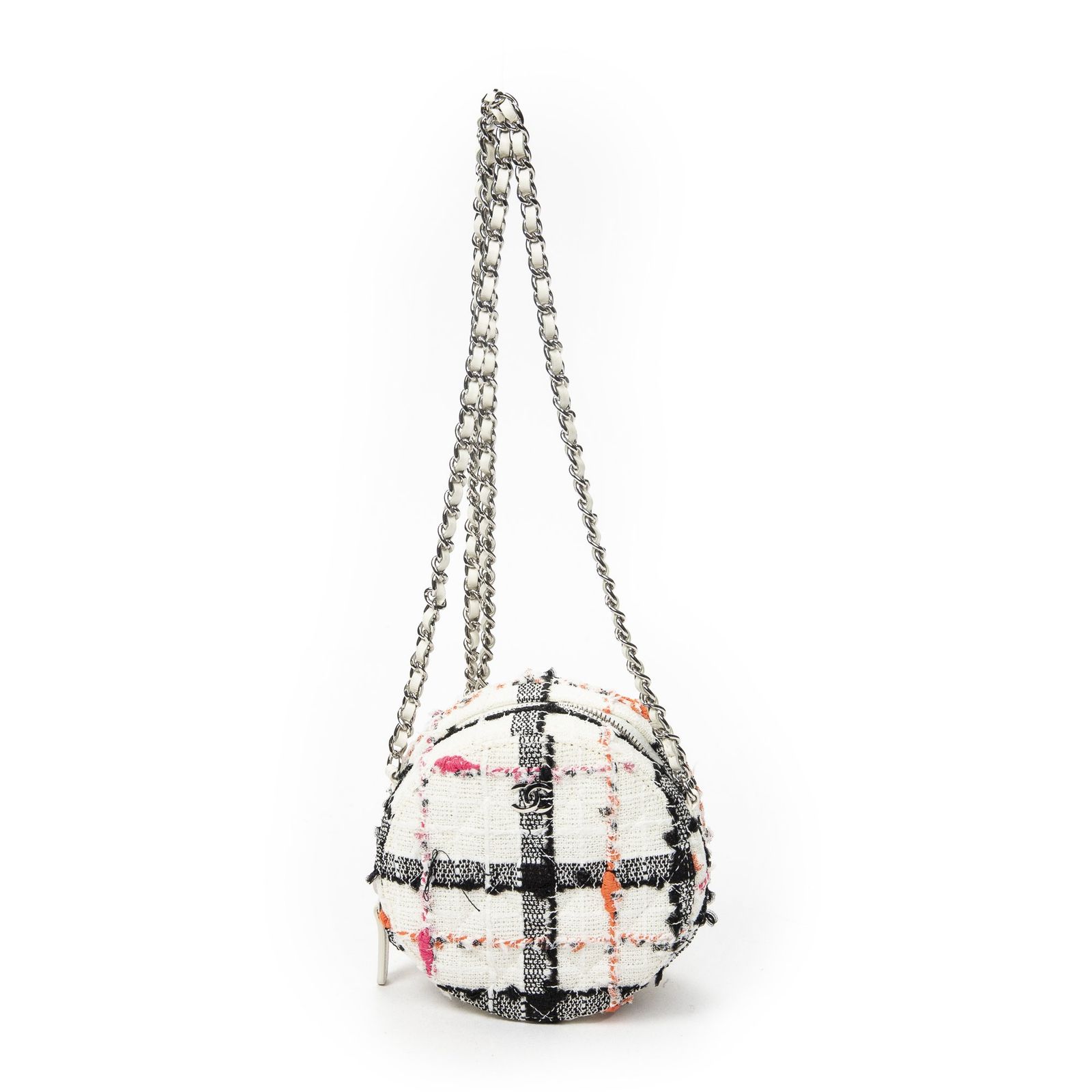 [中古] CHANEL シャネルMini CC Round Chain Crossbody白、黒、ピンクマトラッセツイードA