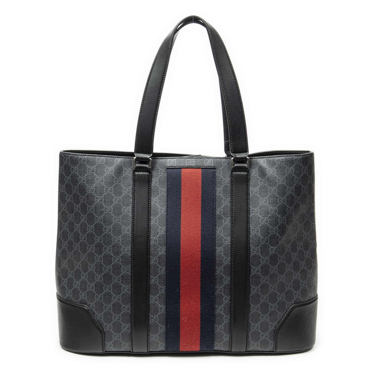 [中古] GUCCI グッチ大きめのウェブショッピングトート黒スプリームPVCキャンバスA