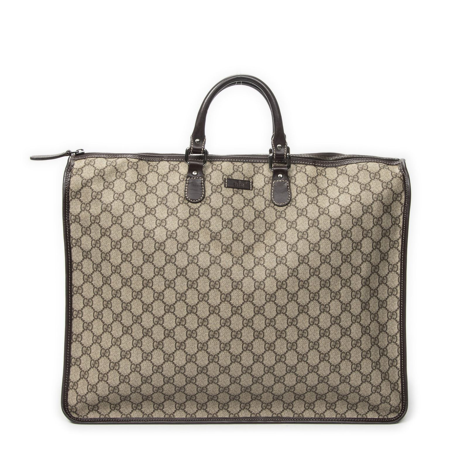 [中古] GUCCI グッチラージスクエアバンブートートバッグベージュスプリームPVCキャンバスAB