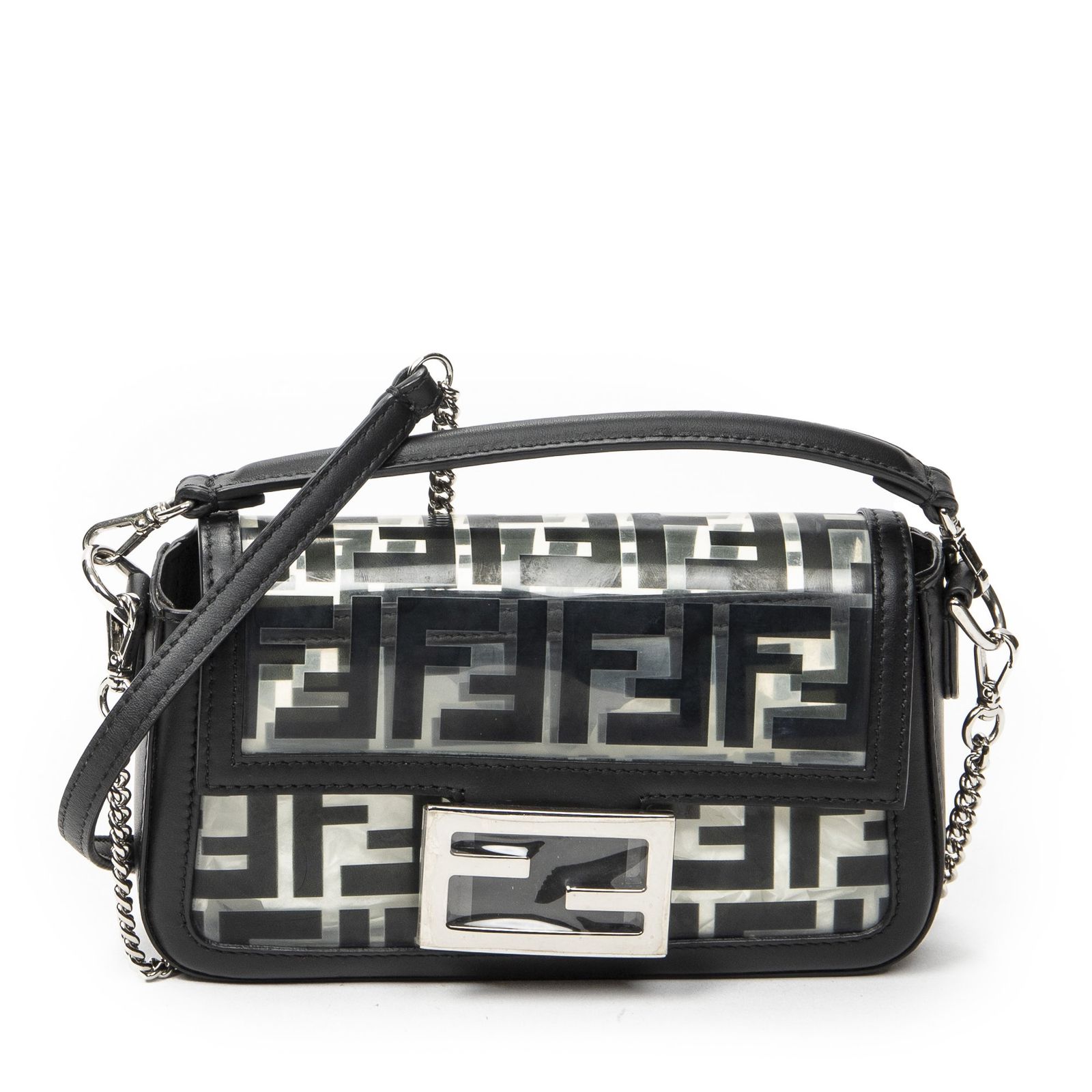 [中古] FENDI フェンディミニカセットクロスボディ黒、透明Zucca Vinyl CanvasA