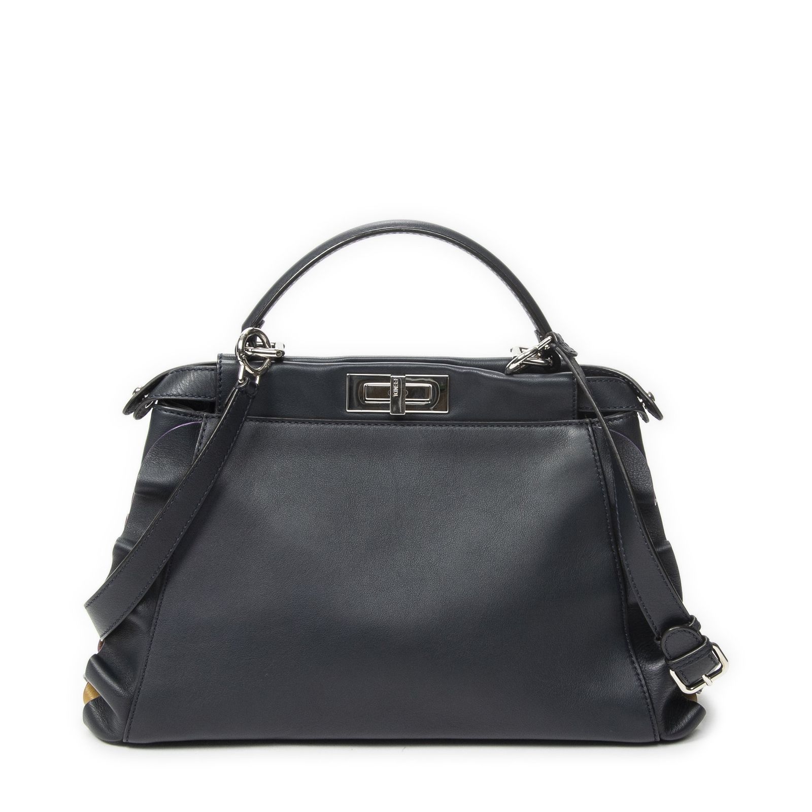 [中古] FENDI フェンディMedium Ruffle PeekabooネイビーカーフスキンレザーA