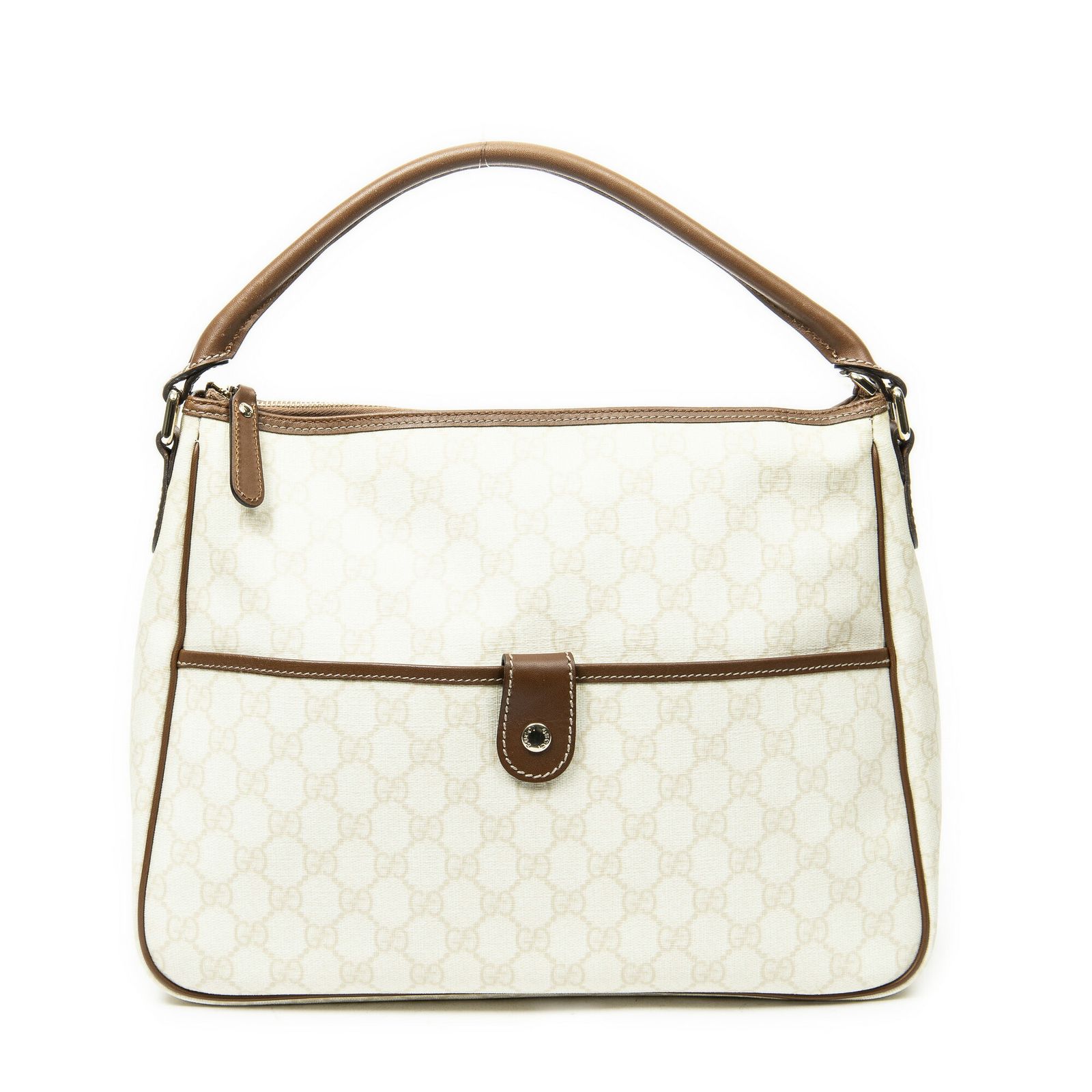 [中古] GUCCI グッチフロントスリップポケットホーボーアイボリー/ブラウンスプリームPVCキャンバスA