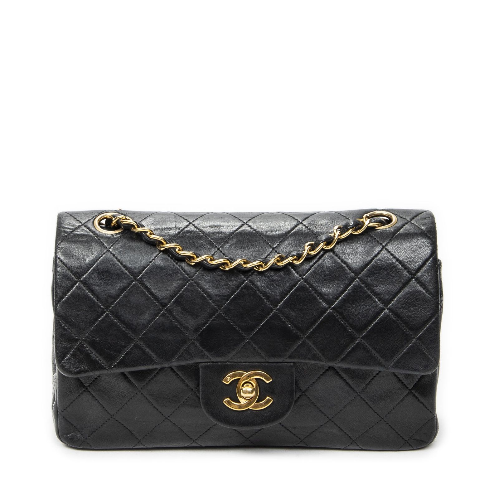 [中古] CHANEL シャネルマトラッセ Wフラップ黒マトラッセラムスキンレザーA