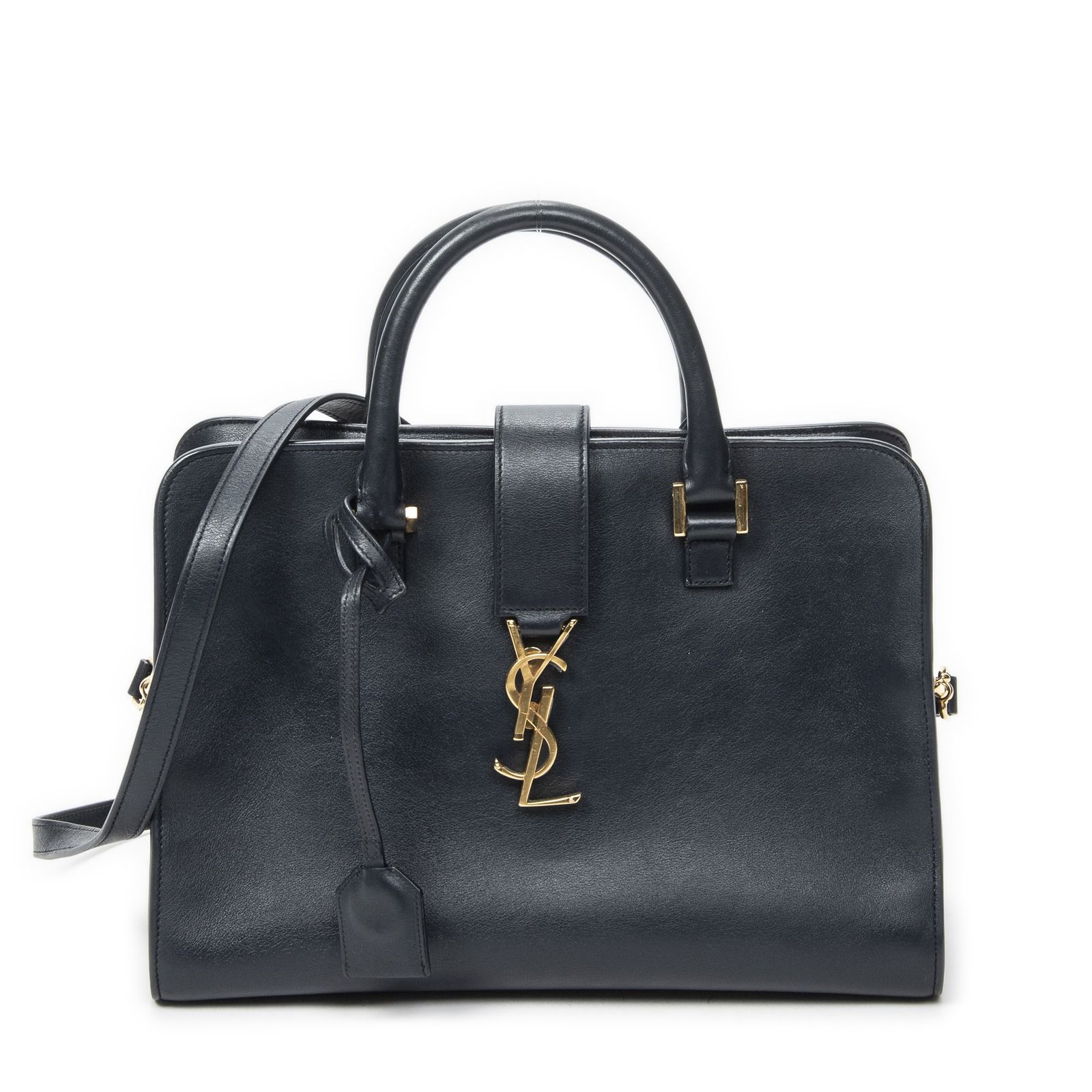 [中古] YVES SAINT LAURENT イヴサンローランスモールモノグラムカバネイビーカーフスキンレザーA