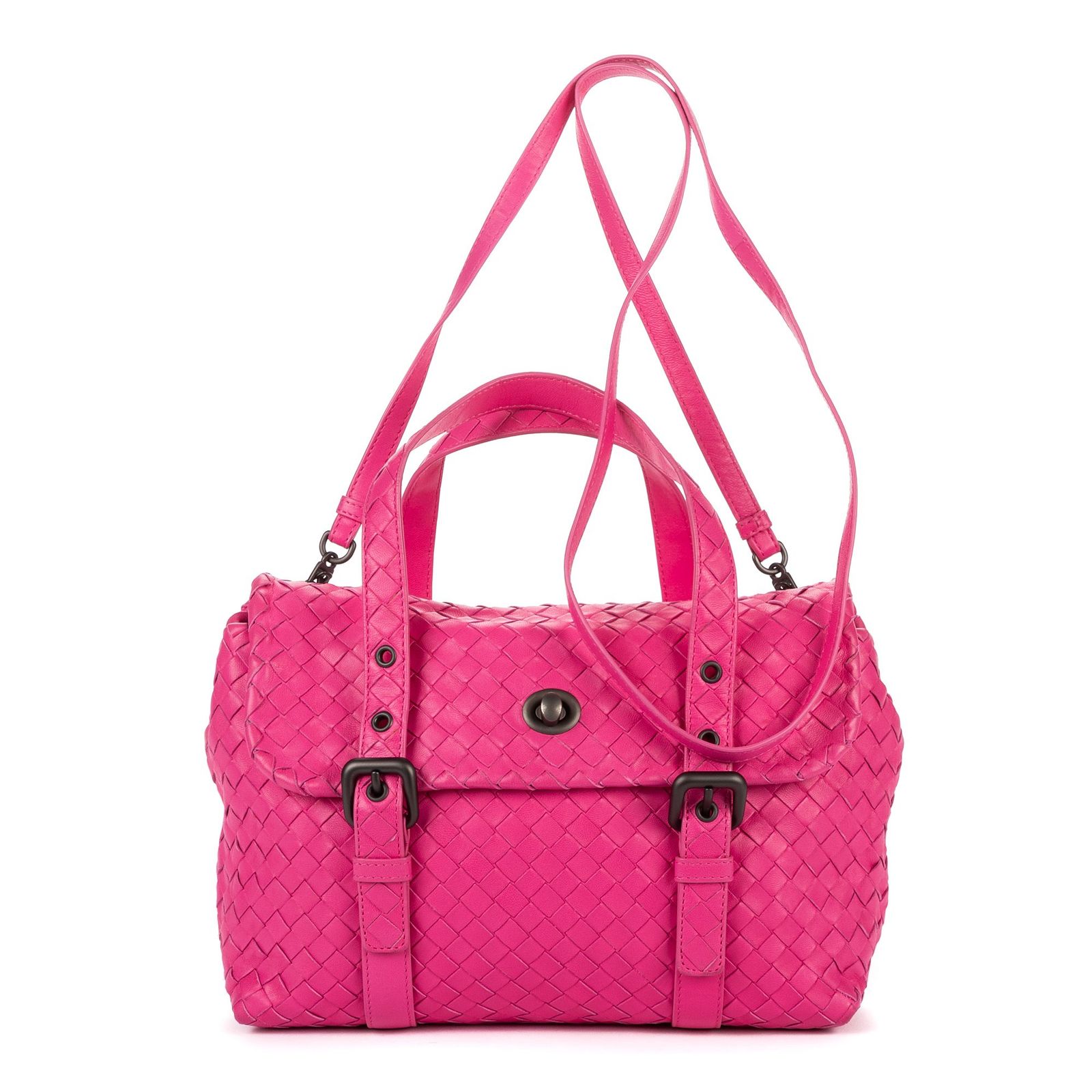 [中古] BOTTEGA VENETA ボッテガヴェネタフラップメッセンジャーピンクイントレチャートレザーA
