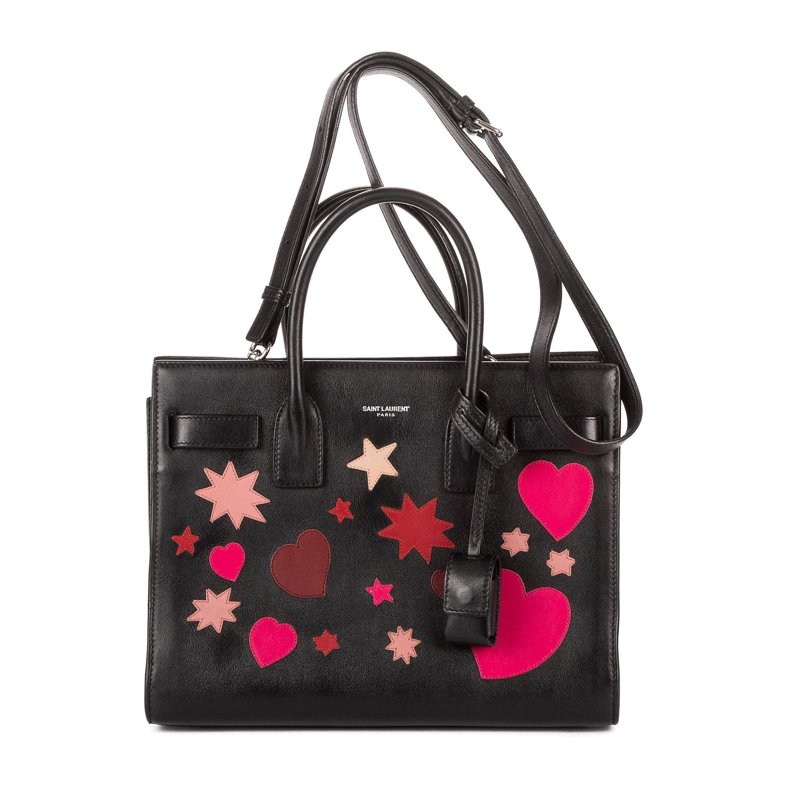 [中古] YVES SAINT LAURENT イヴサンローランベビー サック・ド・ジュール黒、赤、ピンクパッチワークレザーA