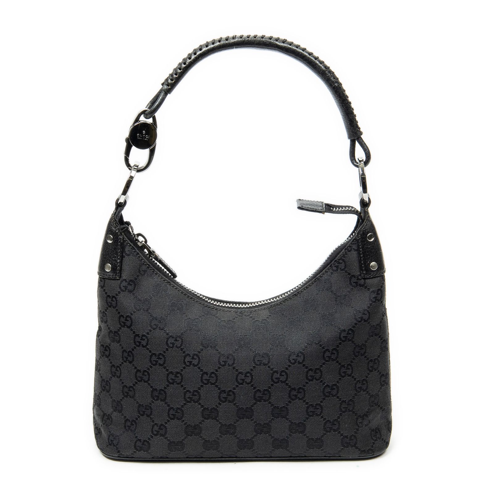 [中古] GUCCI グッチスモールホーボーバッグ黒GGキャンバスA