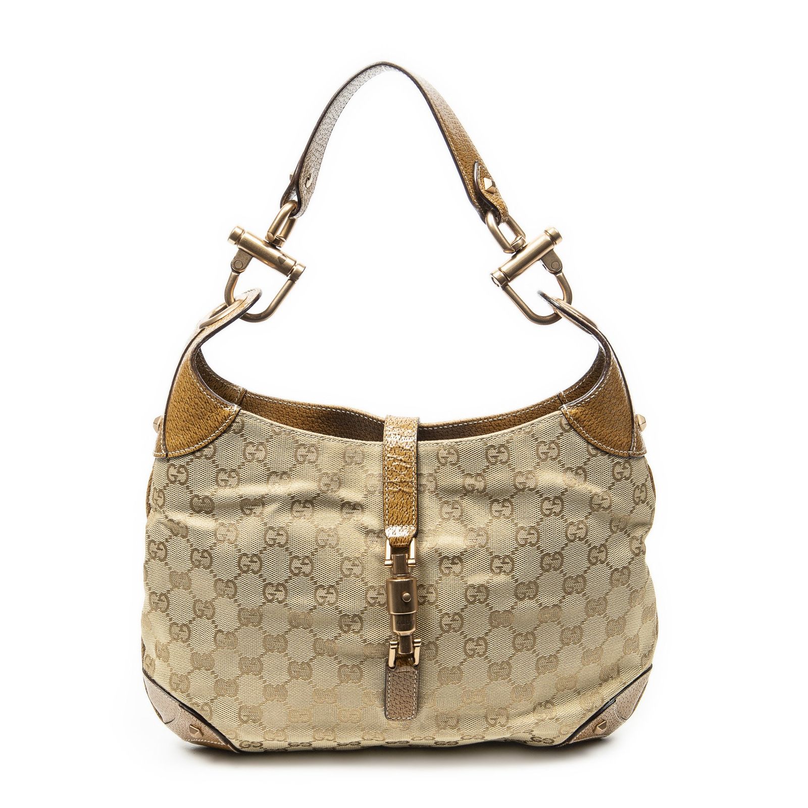 [中古] GUCCI グッチNailhead Jackieタン、ベージュGGキャンバスAB