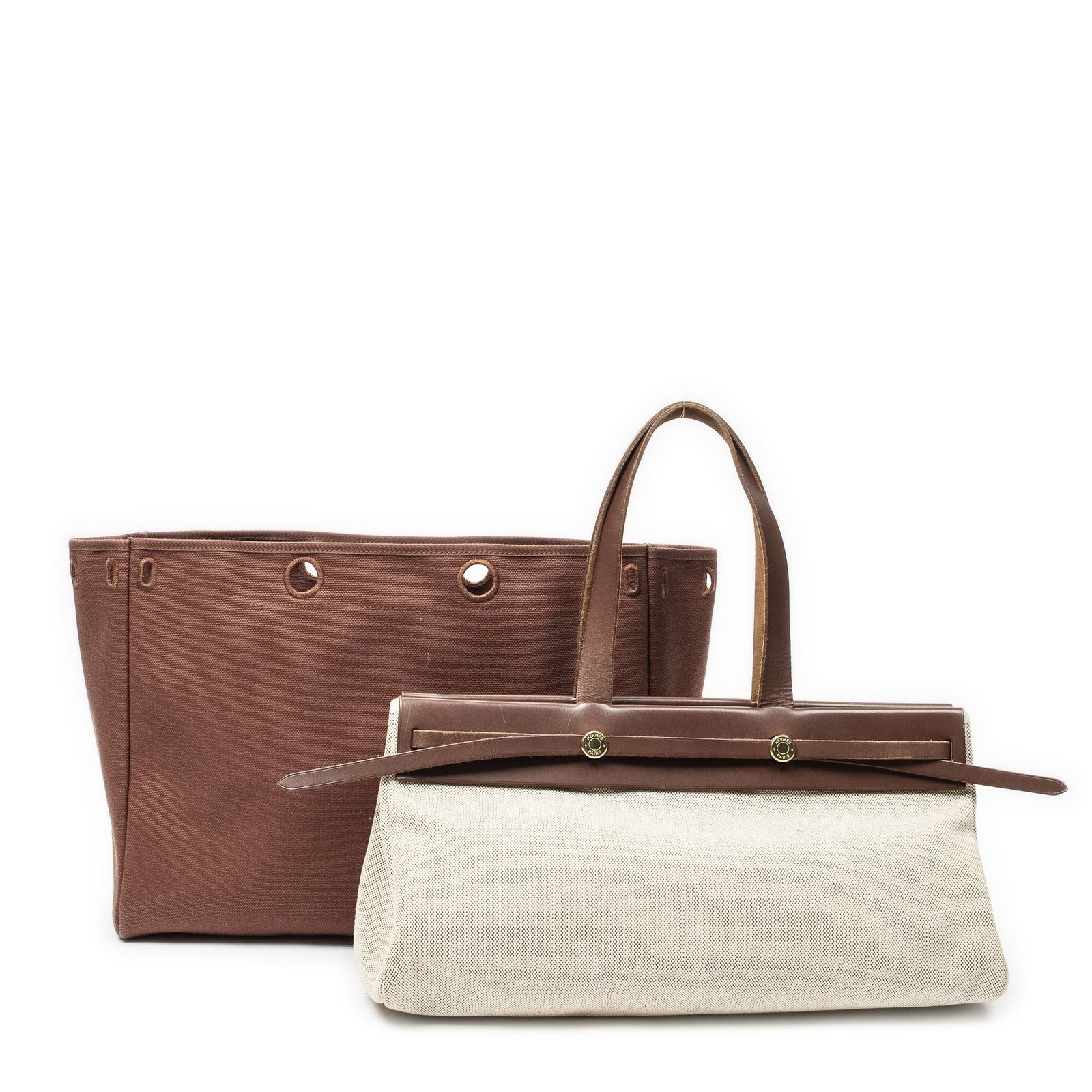 [中古] HERMES エルメスエールバッグ カバスブラウン/ベージュトワルアッシュAB