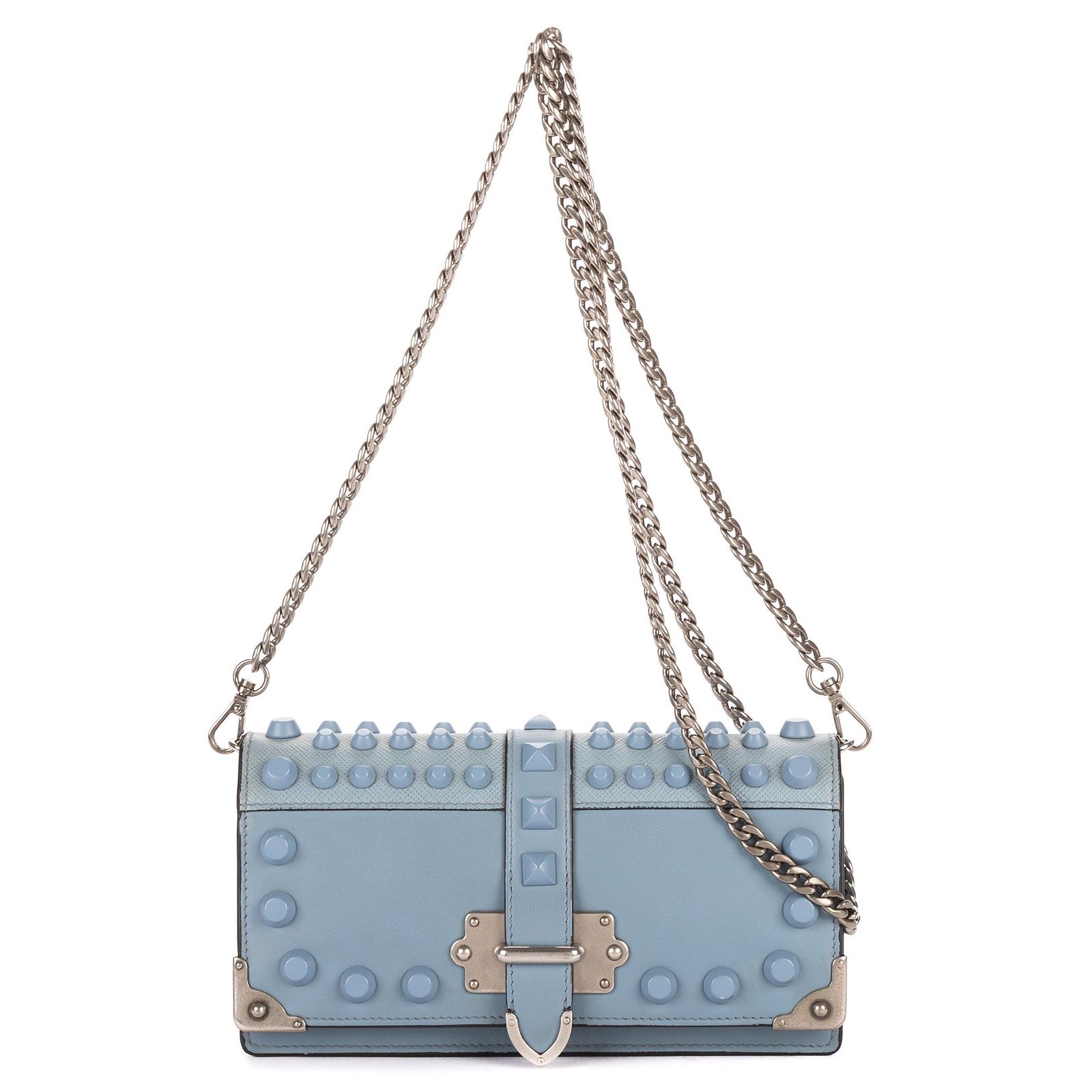 [中古] PRADA プラダMini Studded Wallet Crossbody青スタッズ付きカーフスキンA