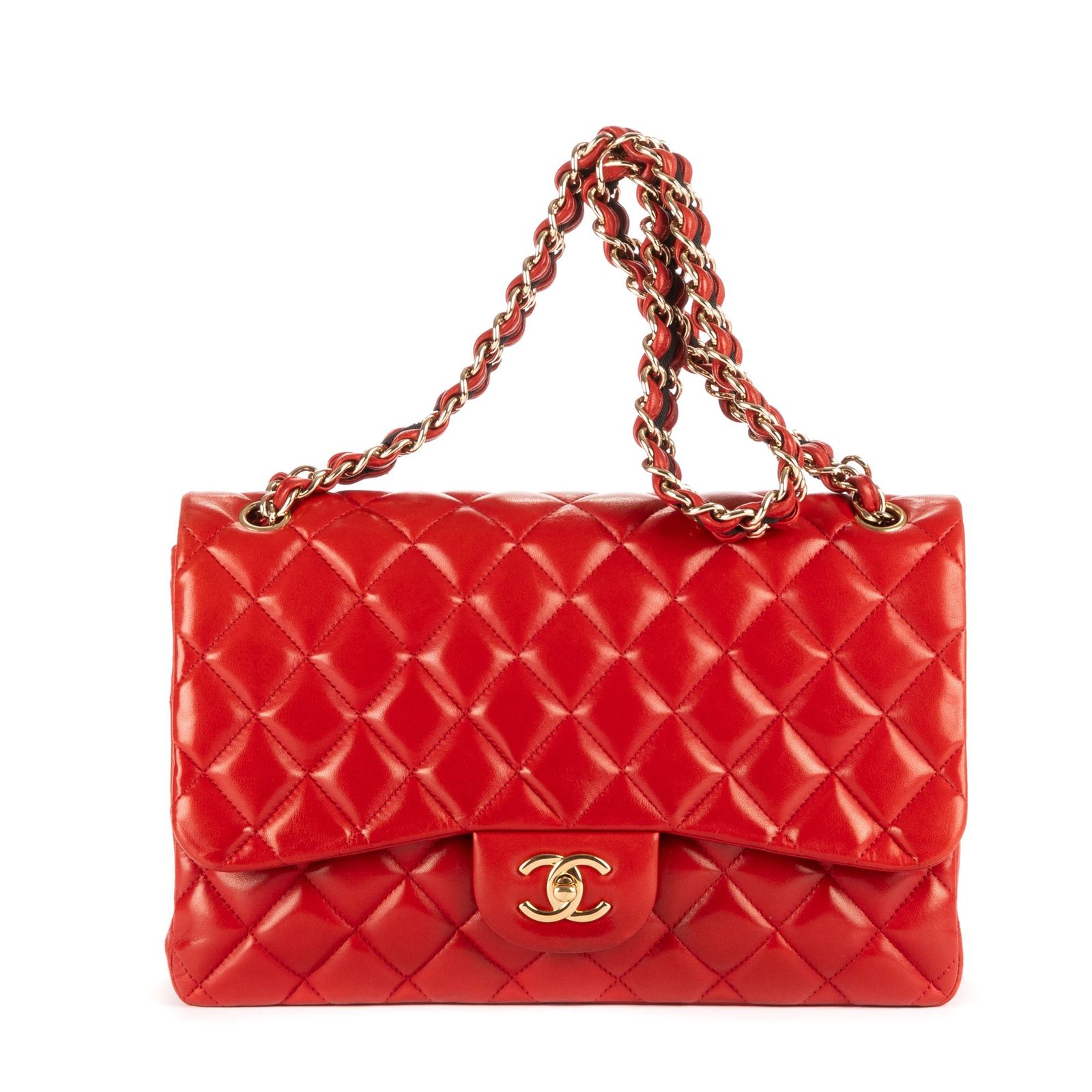 [中古] CHANEL シャネルLtd. Ed. Classic Jumbo Flap赤マトラッセラムスキンレザーA