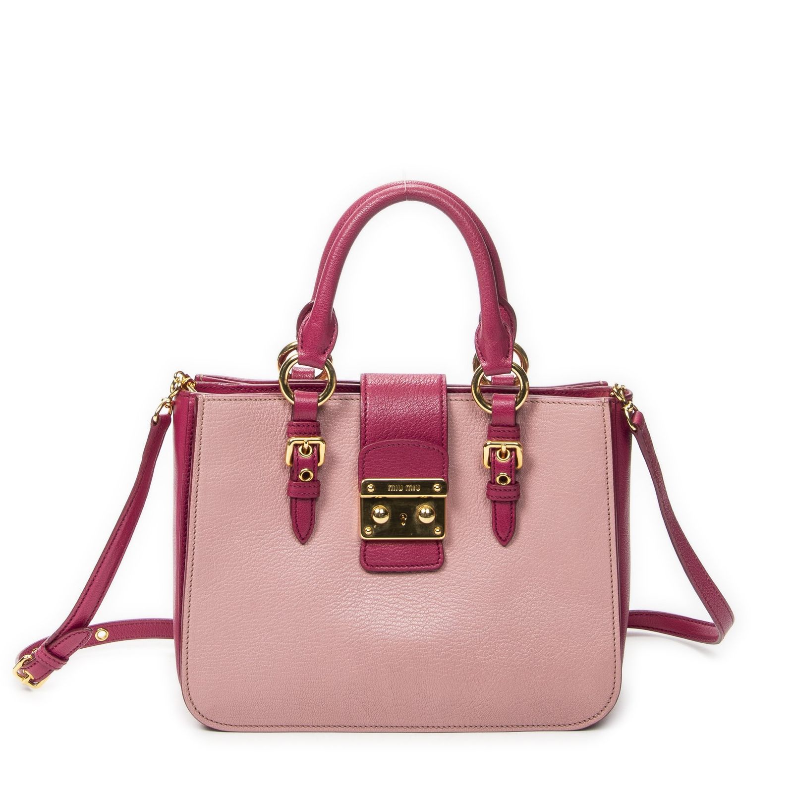 [中古] MIU MIU ミュウミュウプッシュロック エグゼクティブ トートピンクカーフスキンレザーA